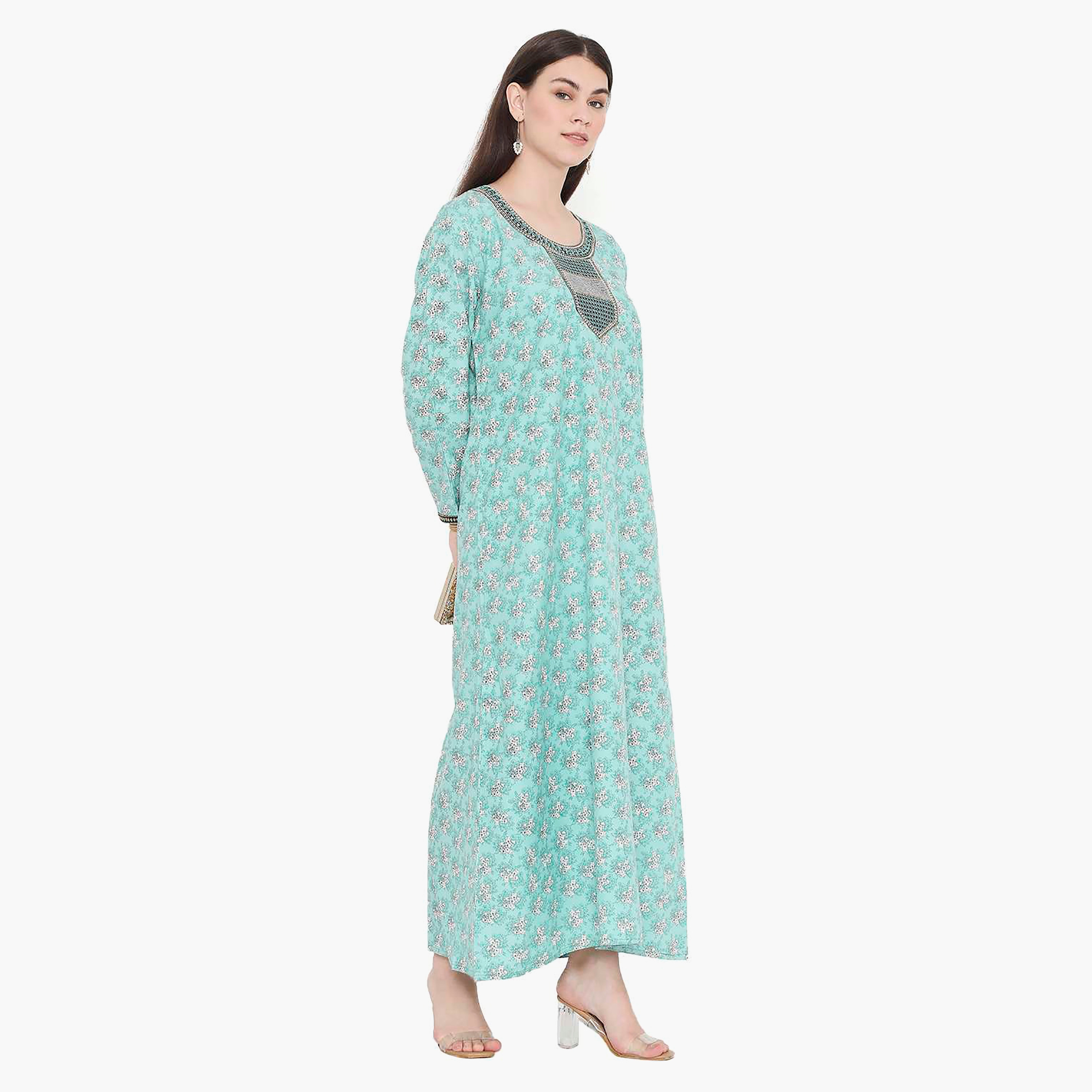 جلابية نسائية مطرزة بالزهور وعقدة عنق من هانا آند سارة-women-arabicclothing-jalabiyas-image-4