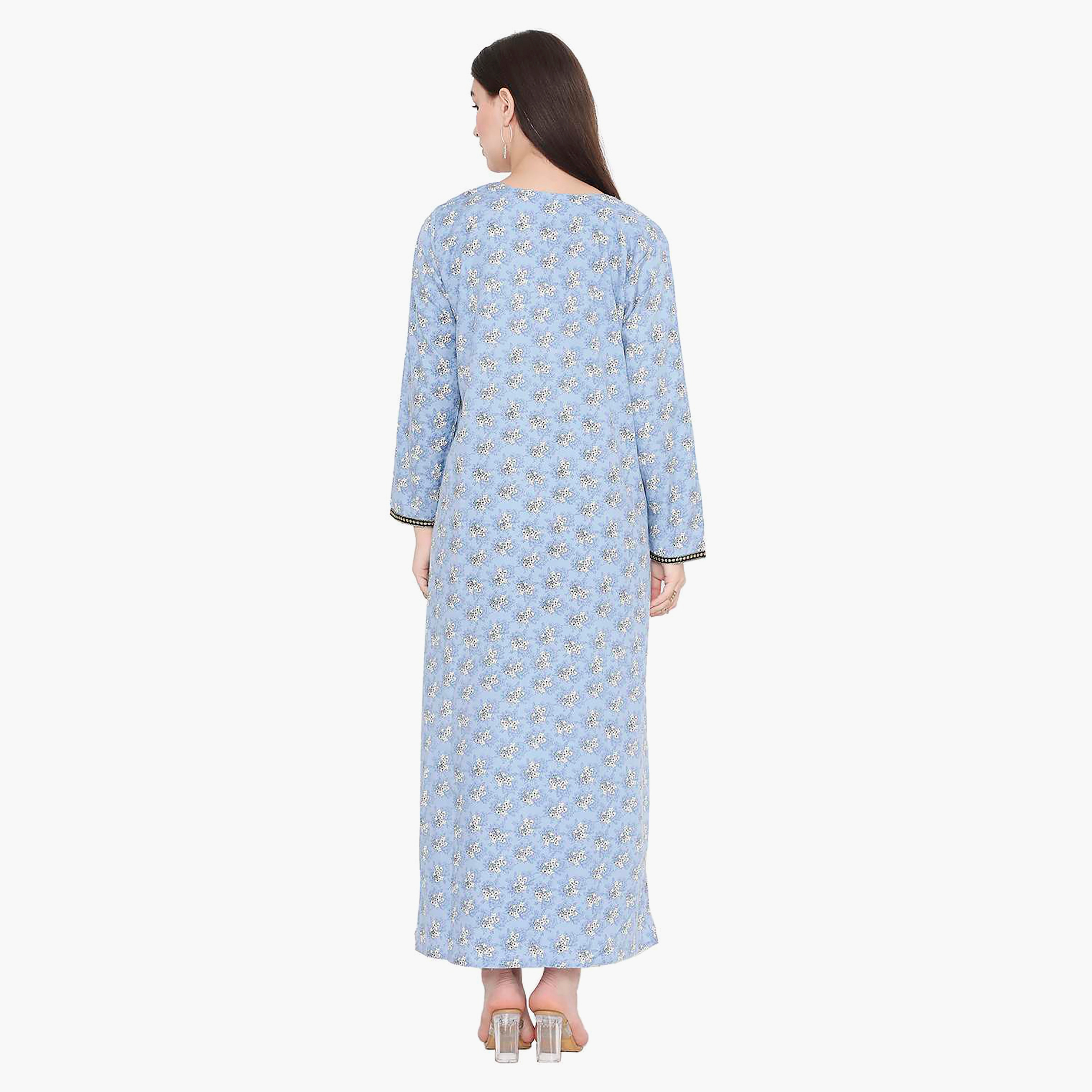 Hana & Sara Floral Embroidered Knot Neck Detail Women's Jalabiya-women-arabicclothing-jalabiyas-image-5