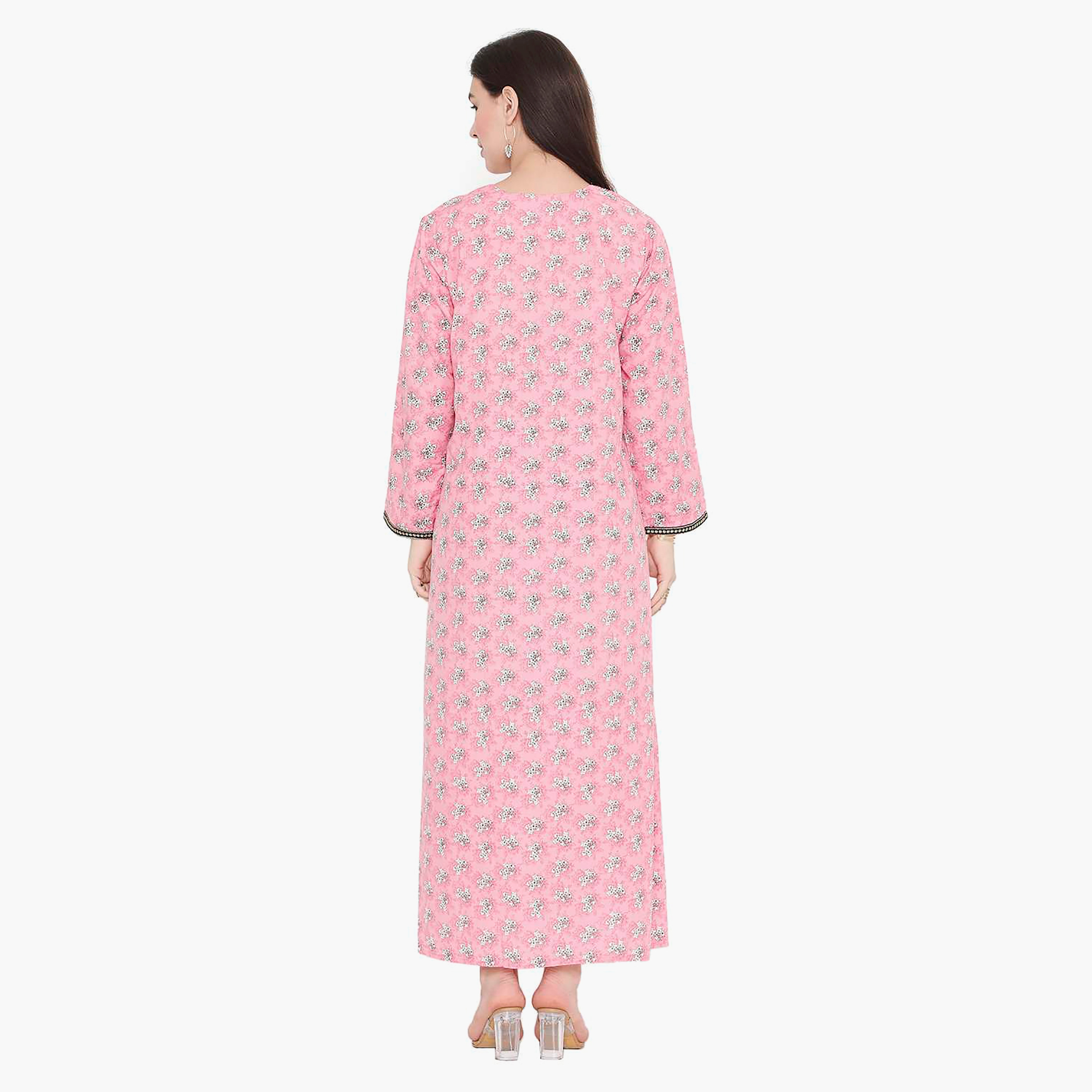 Hana & Sara Floral Embroidered Knot Neck Detail Women's Jalabiya-women-arabicclothing-jalabiyas-image-10