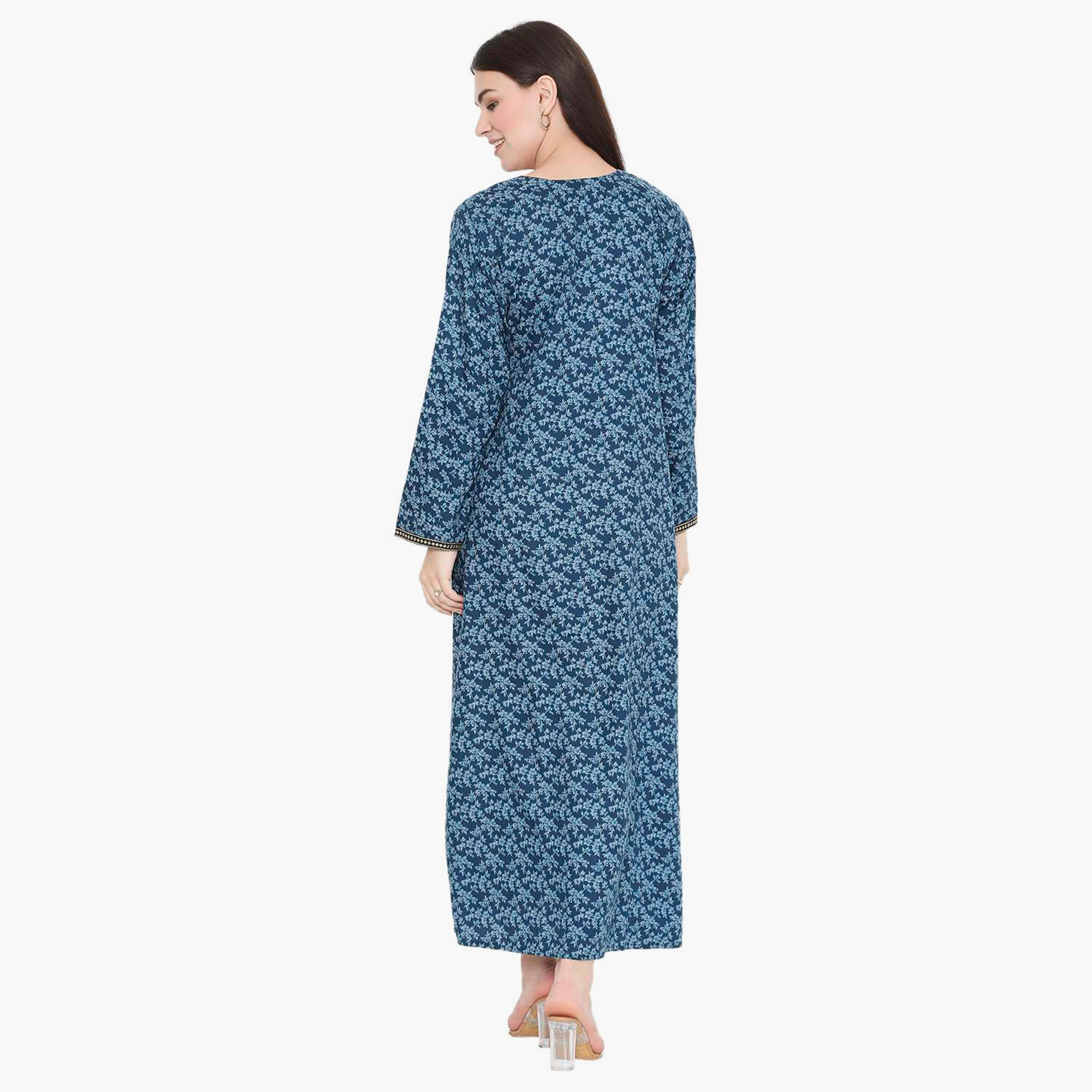 Hana & Sara Floral Embroidered Knot Neck Detail Women's Jalabiya-women-arabicclothing-jalabiyas-image-5