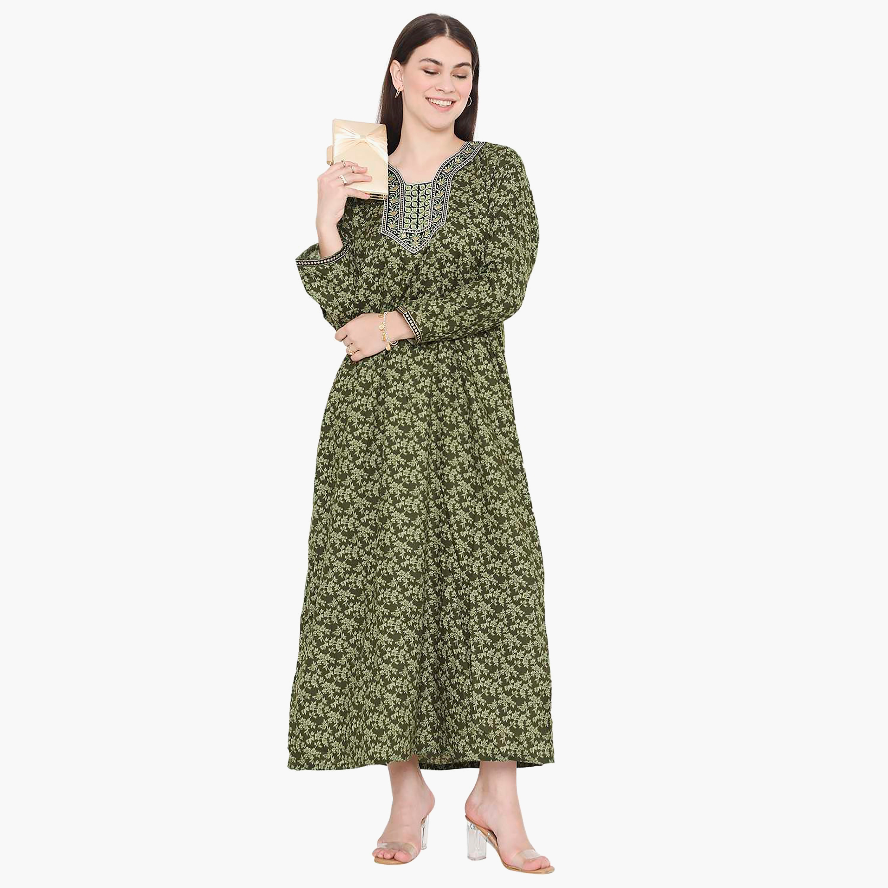 Hana & Sara Floral Embroidered Knot Neck Detail Women's Jalabiya-women-arabicclothing-jalabiyas-image-6