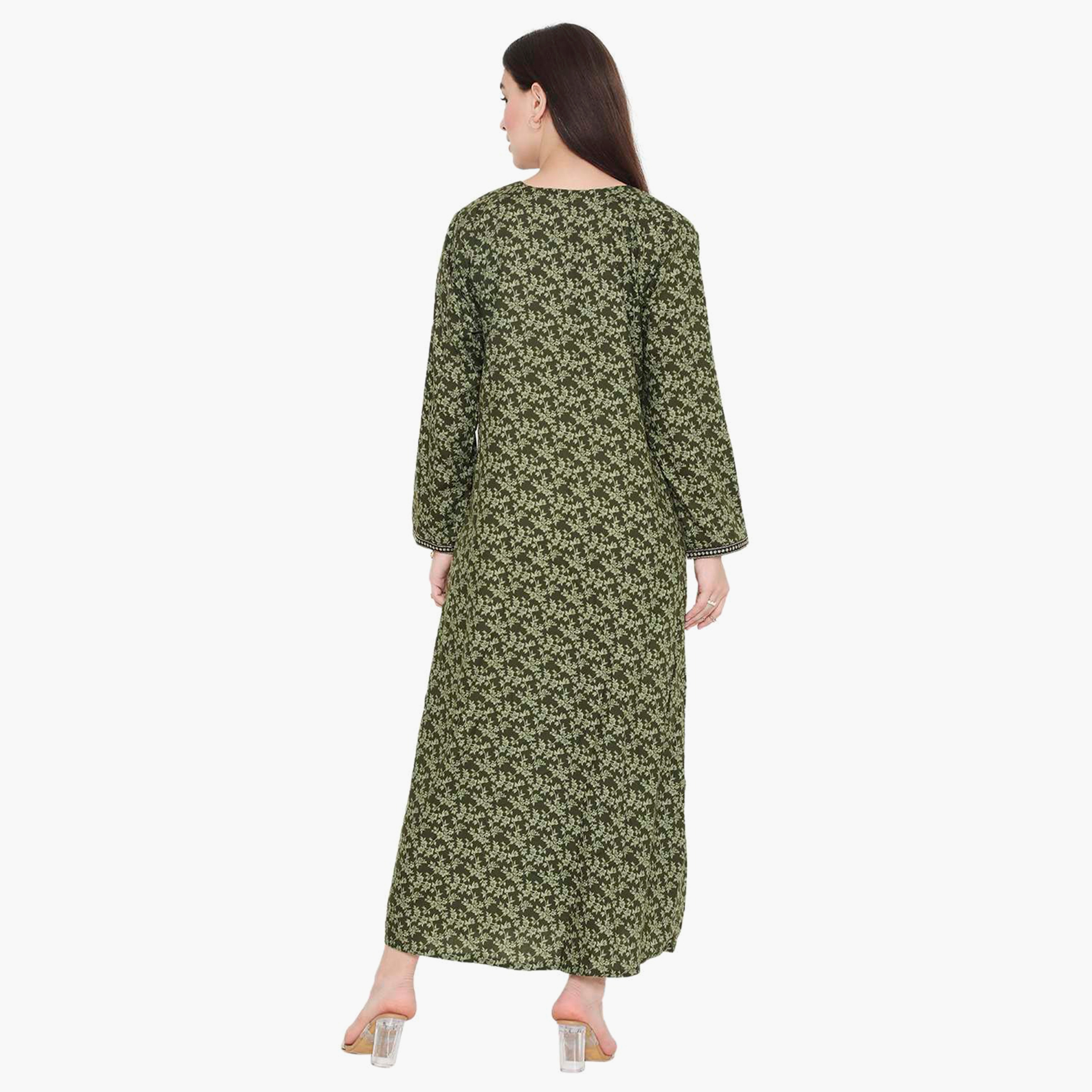 Hana & Sara Floral Embroidered Knot Neck Detail Women's Jalabiya-women-arabicclothing-jalabiyas-image-10