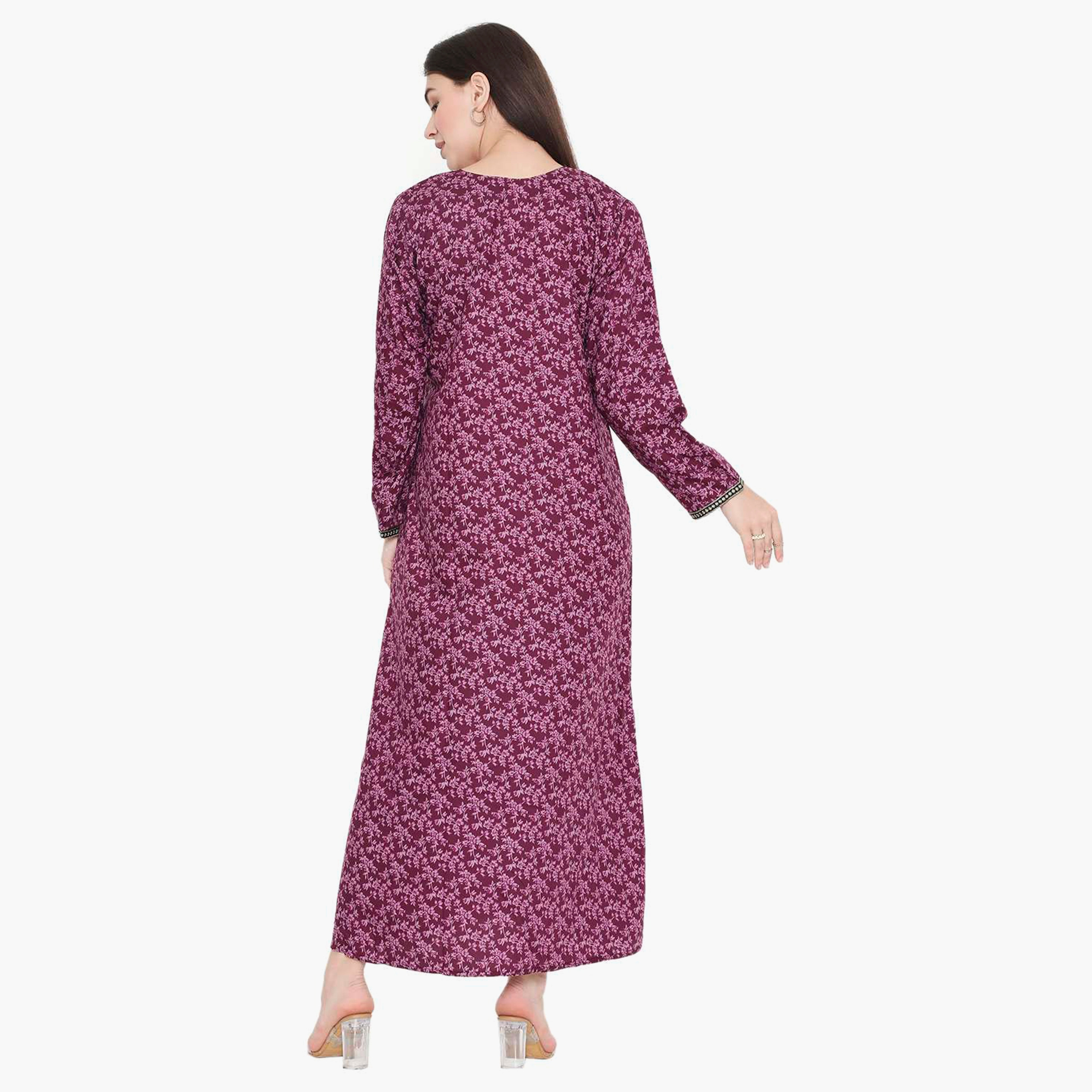 Hana & Sara Floral Embroidered Knot Neck Detail Women's Jalabiya-women-arabicclothing-jalabiyas-image-15
