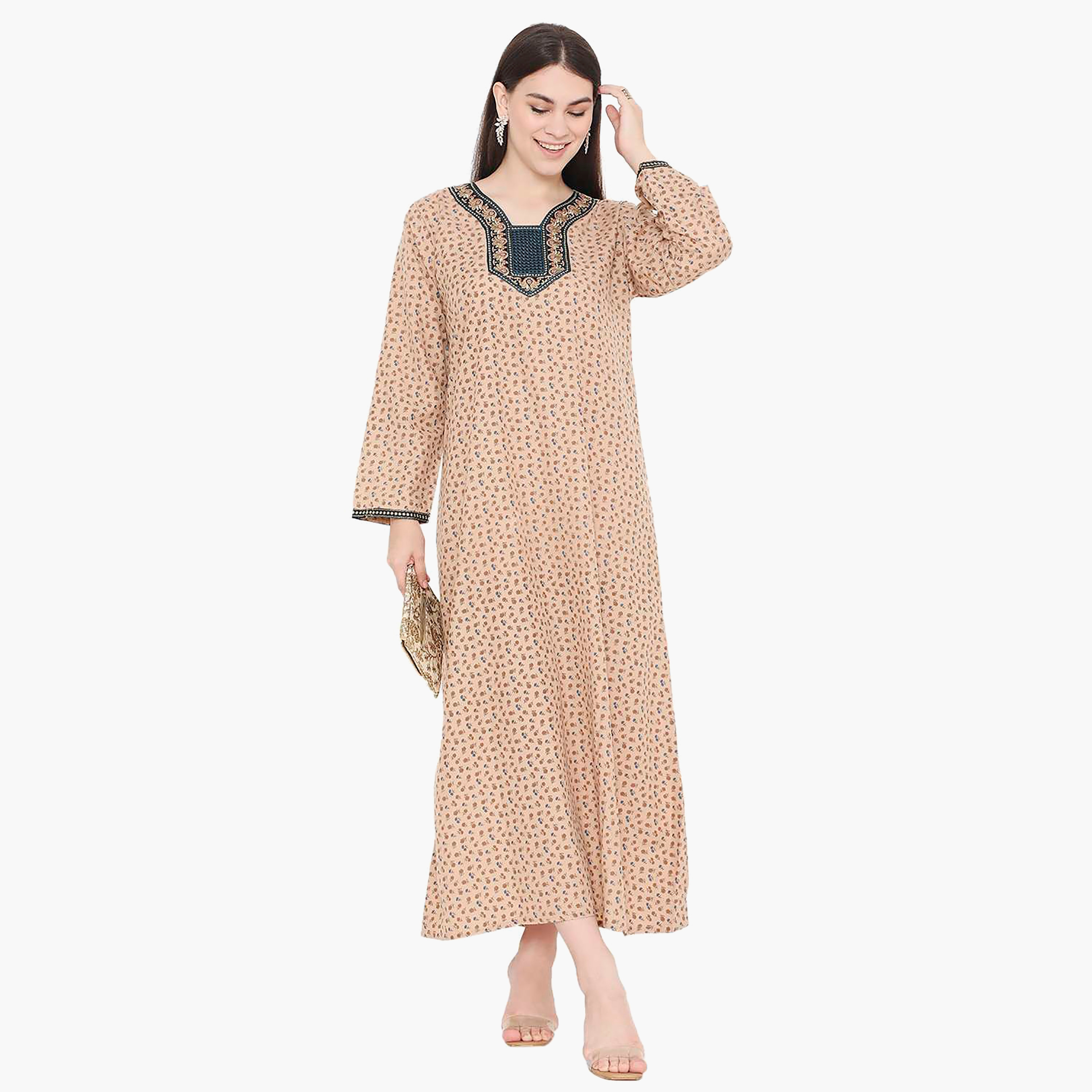 جلابية نسائية مطرزة بالزهور وعقدة عنق من هانا آند سارة-women-arabicclothing-jalabiyas-image-1