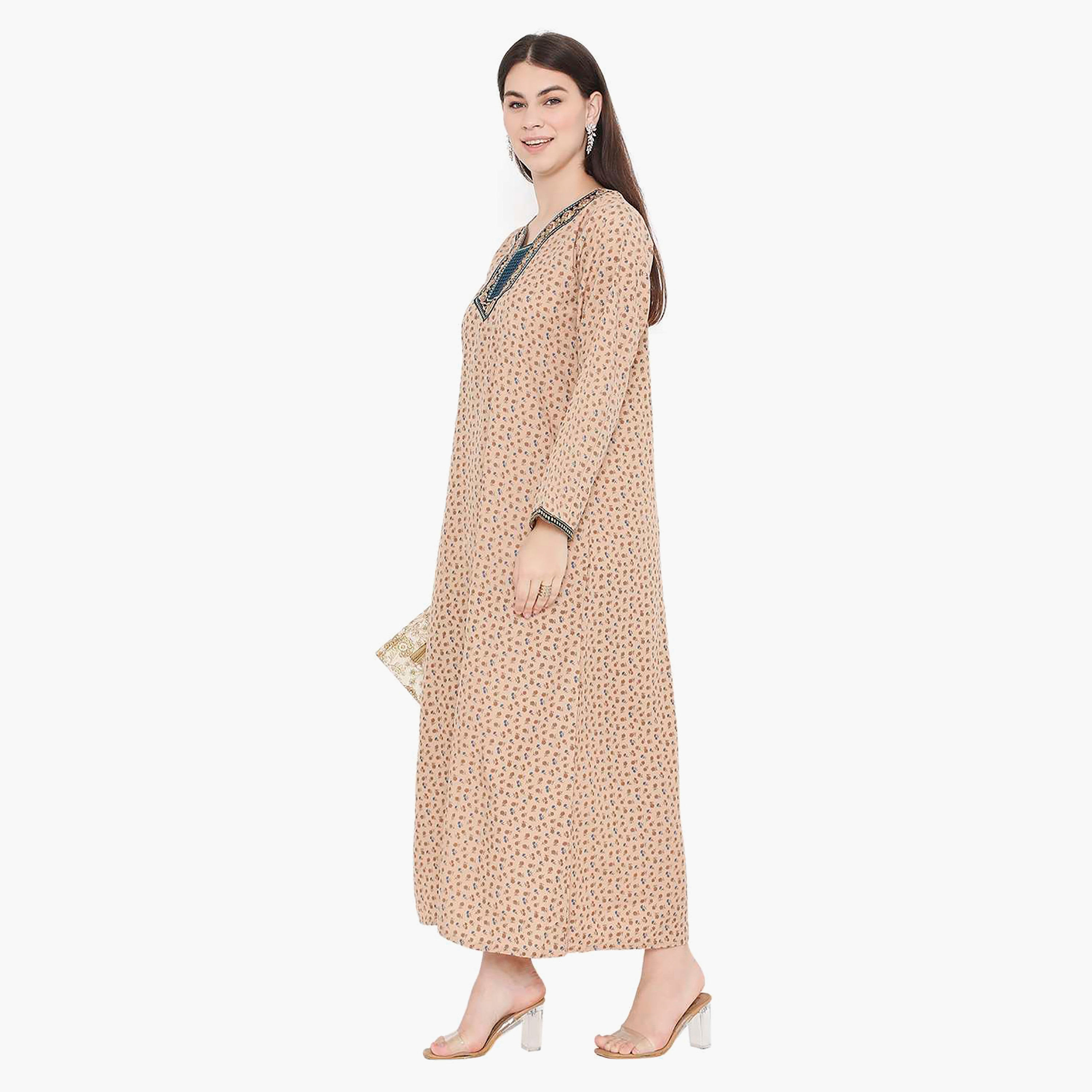 جلابية نسائية مطرزة بالزهور وعقدة عنق من هانا آند سارة-women-arabicclothing-jalabiyas-image-3