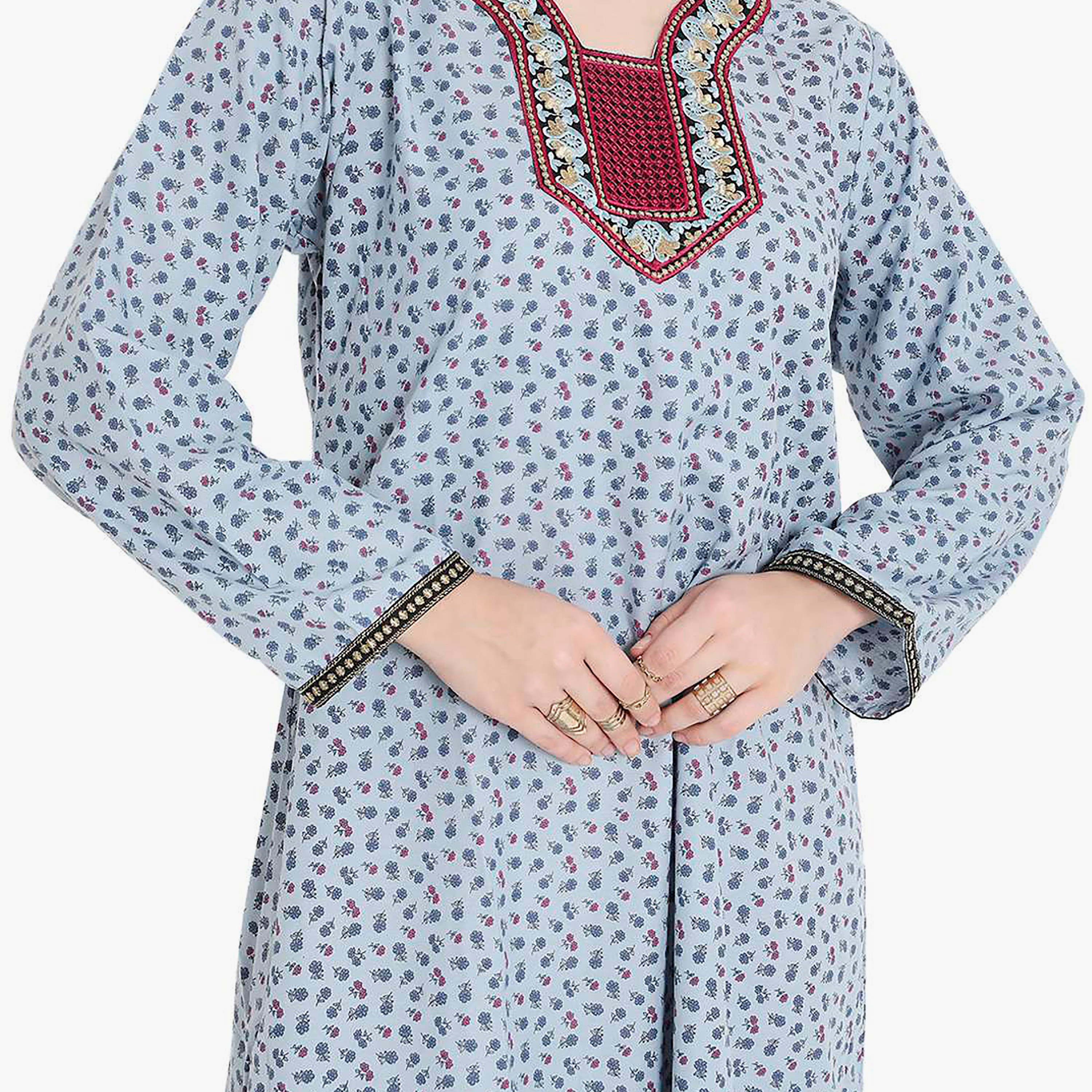 جلابية نسائية مطرزة بالزهور وعقدة عنق من هانا آند سارة-women-arabicclothing-jalabiyas-image-7