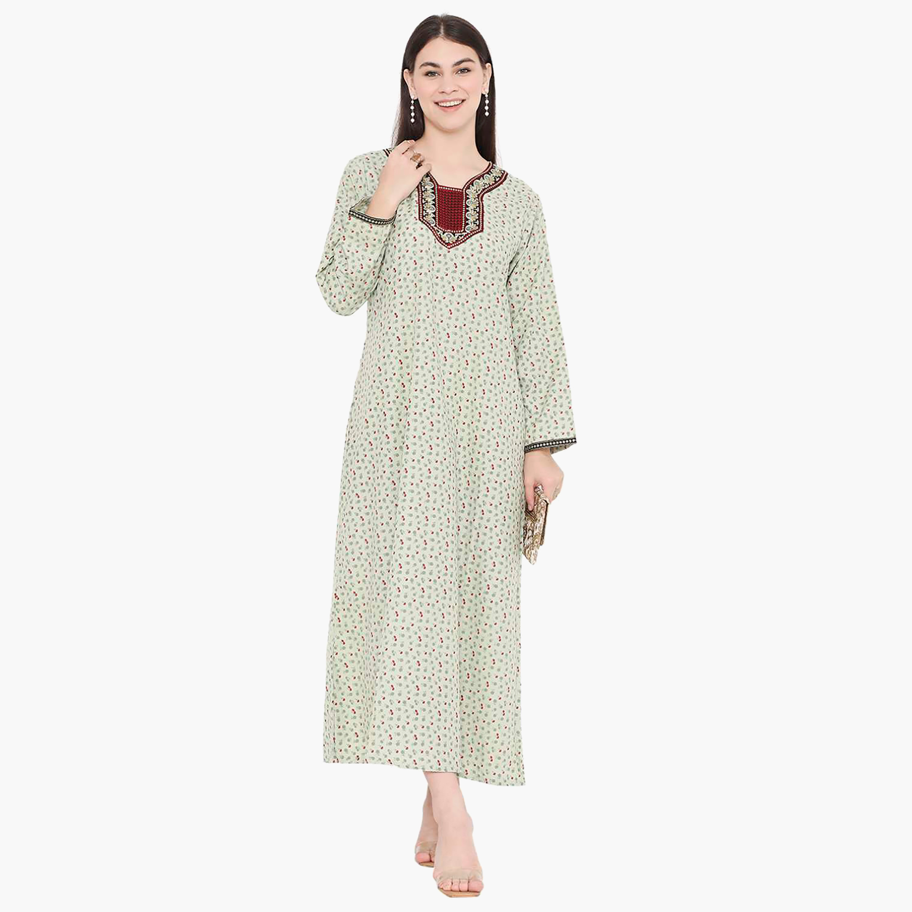 جلابية نسائية مطرزة بالزهور وعقدة عنق من هانا آند سارة-women-arabicclothing-jalabiyas-image-11