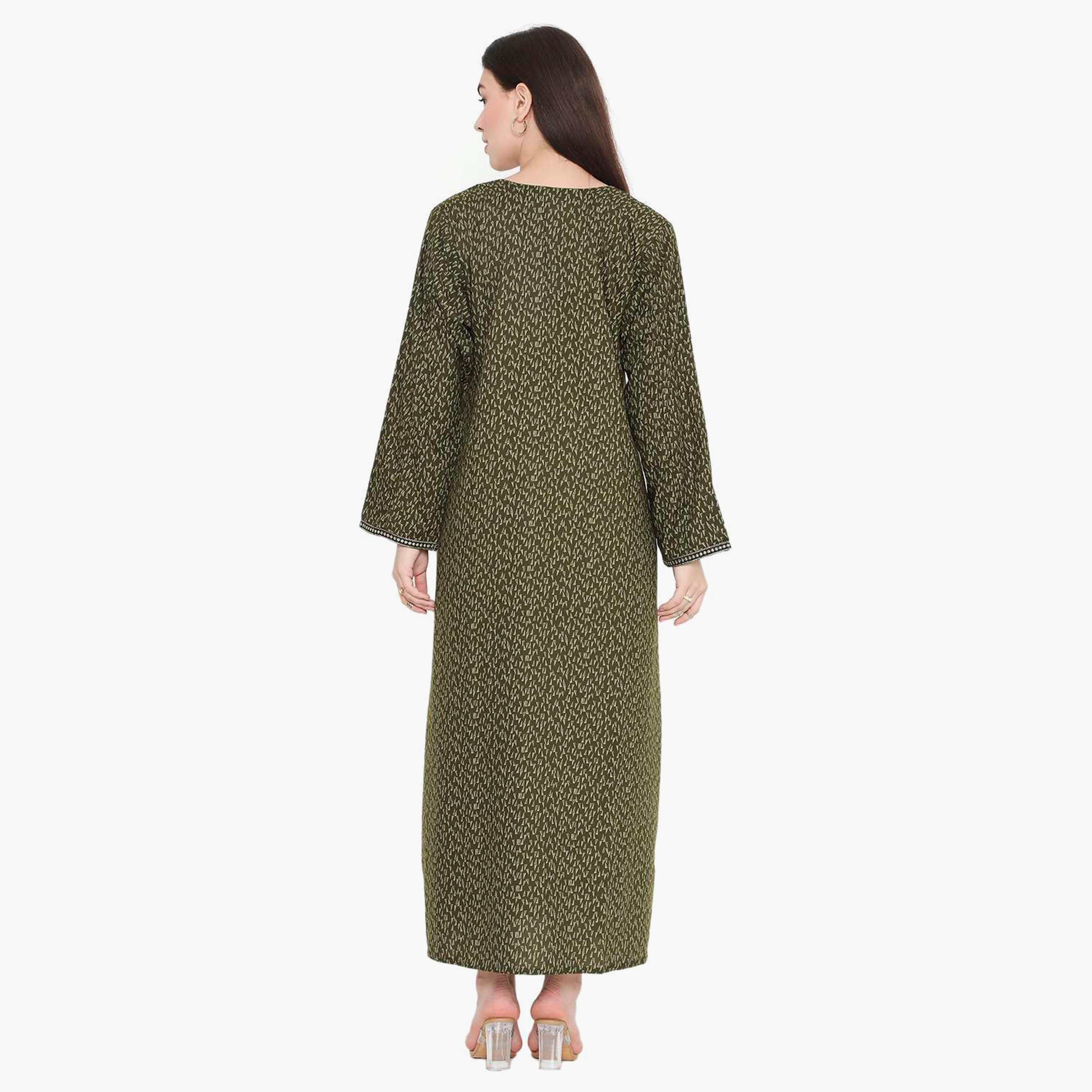 Hana & Sara Printed Embroidered Knot Neck Detail Women's Jalabiya-women-arabicclothing-jalabiyas-image-15