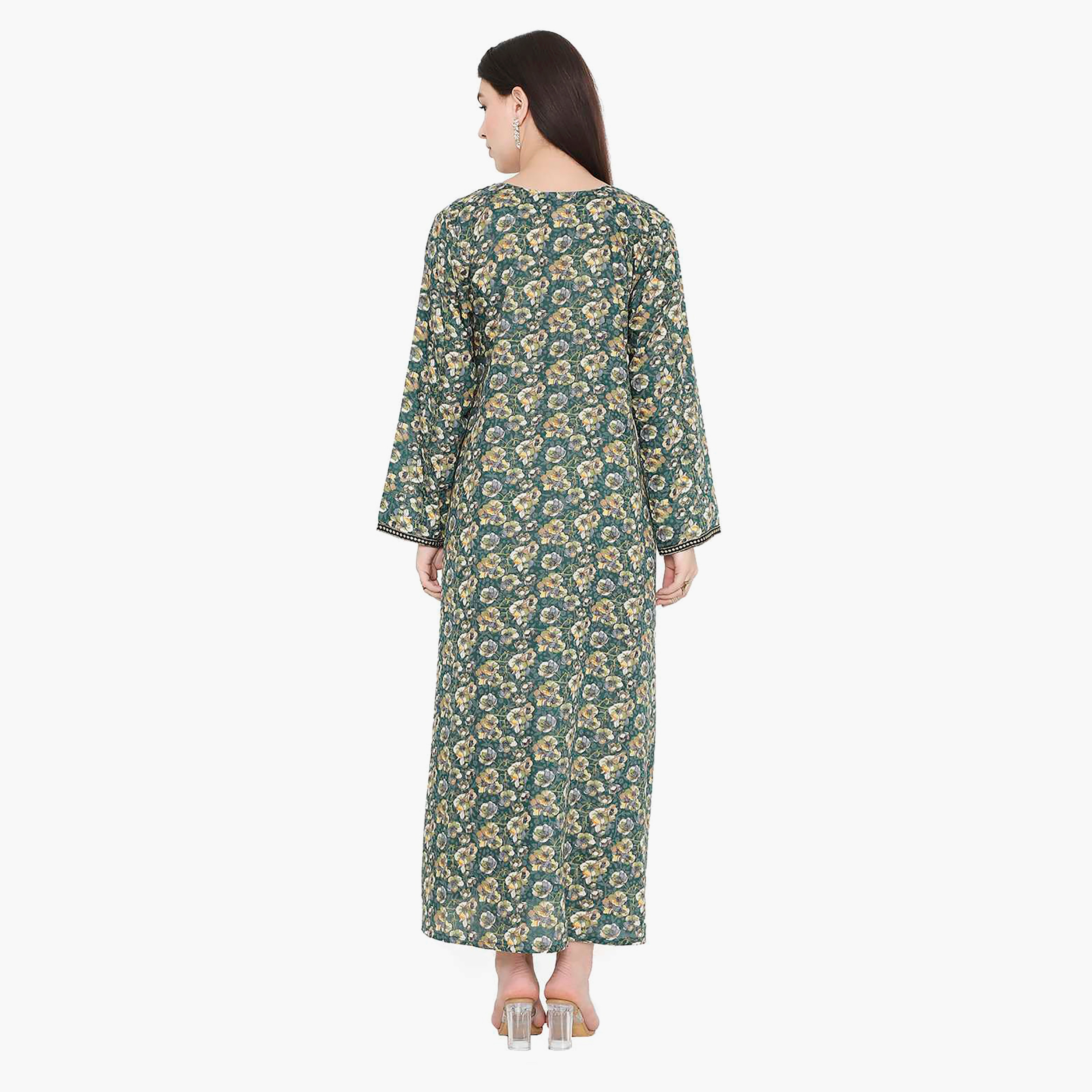 Hana & Sara Floral Square Embroidered Knot Neck Detail Women's Jalabiya-women-arabicclothing-jalabiyas-image-10