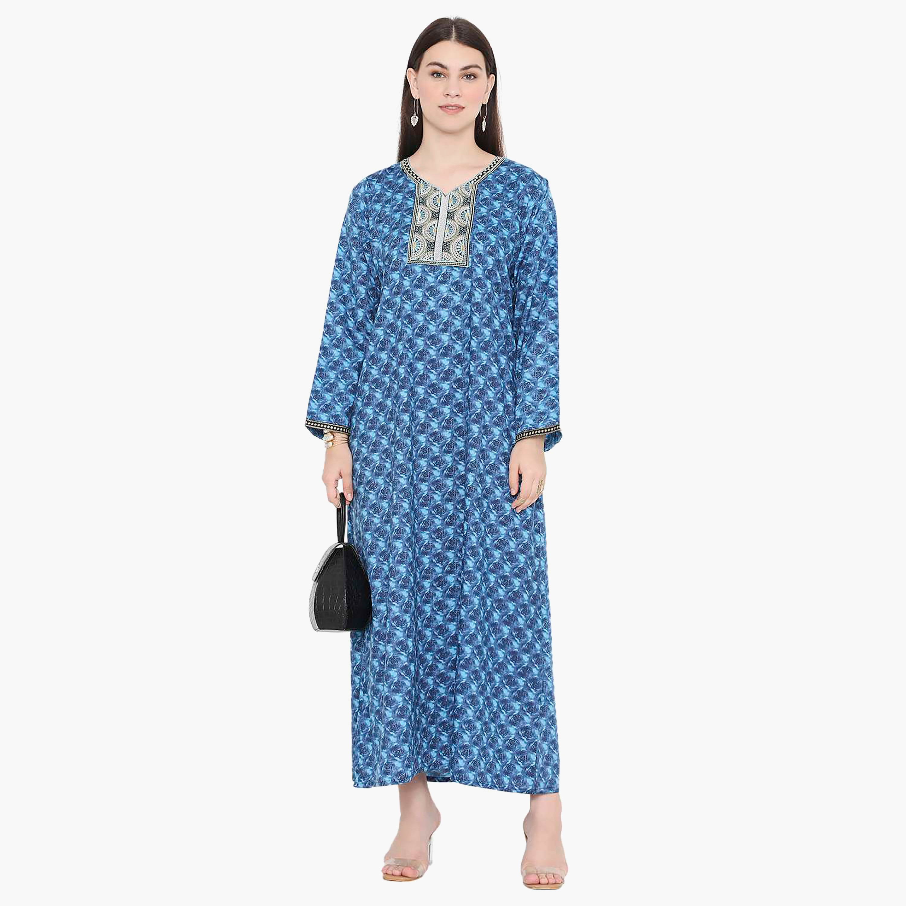 جلابية نسائية مطرزة بالزهور وعقدة عنق من هانا آند سارة-women-arabicclothing-jalabiyas-image-1