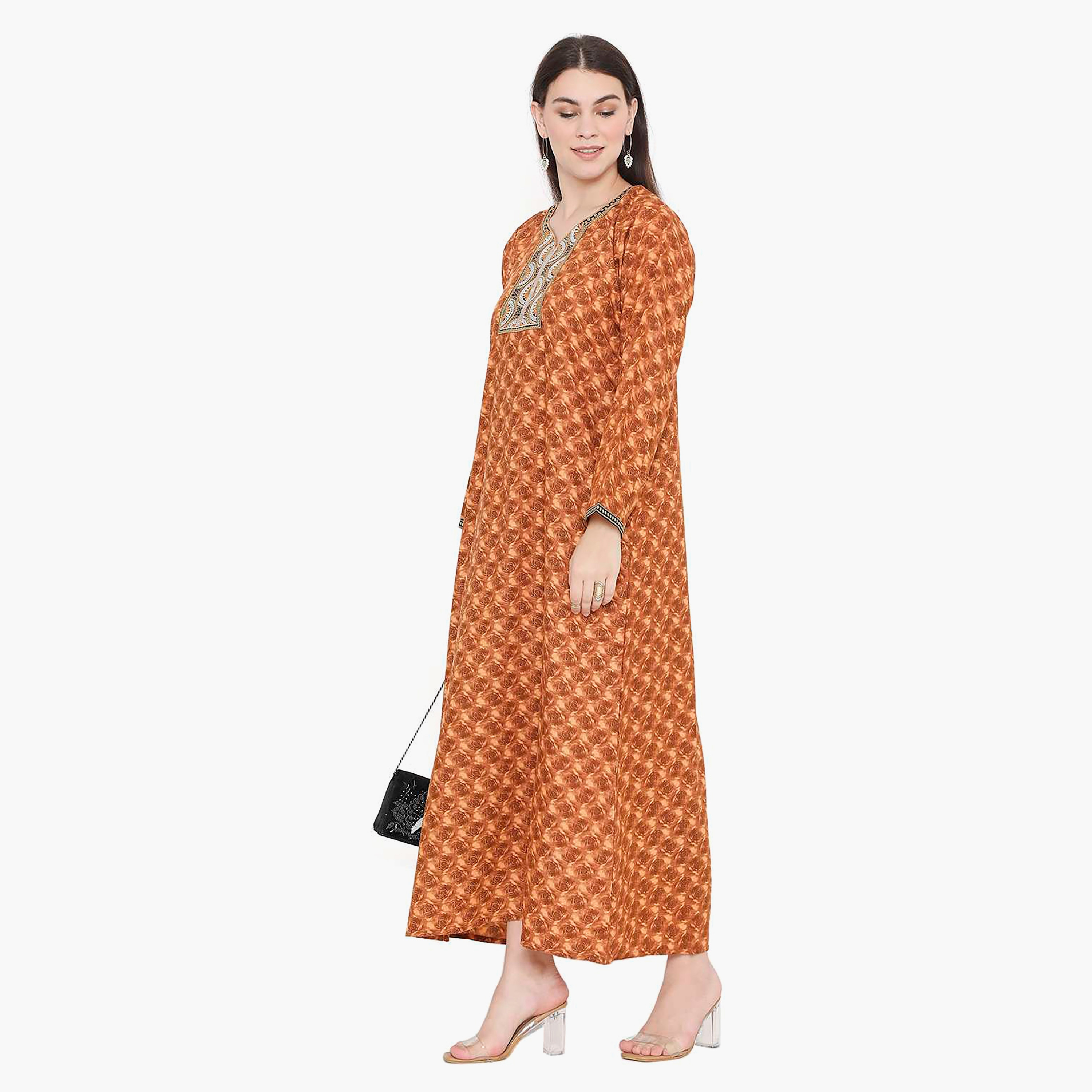 Hana & Sara Floral Embroidered Knot Neck Detail Women's Jalabiya-women-arabicclothing-jalabiyas-image-8