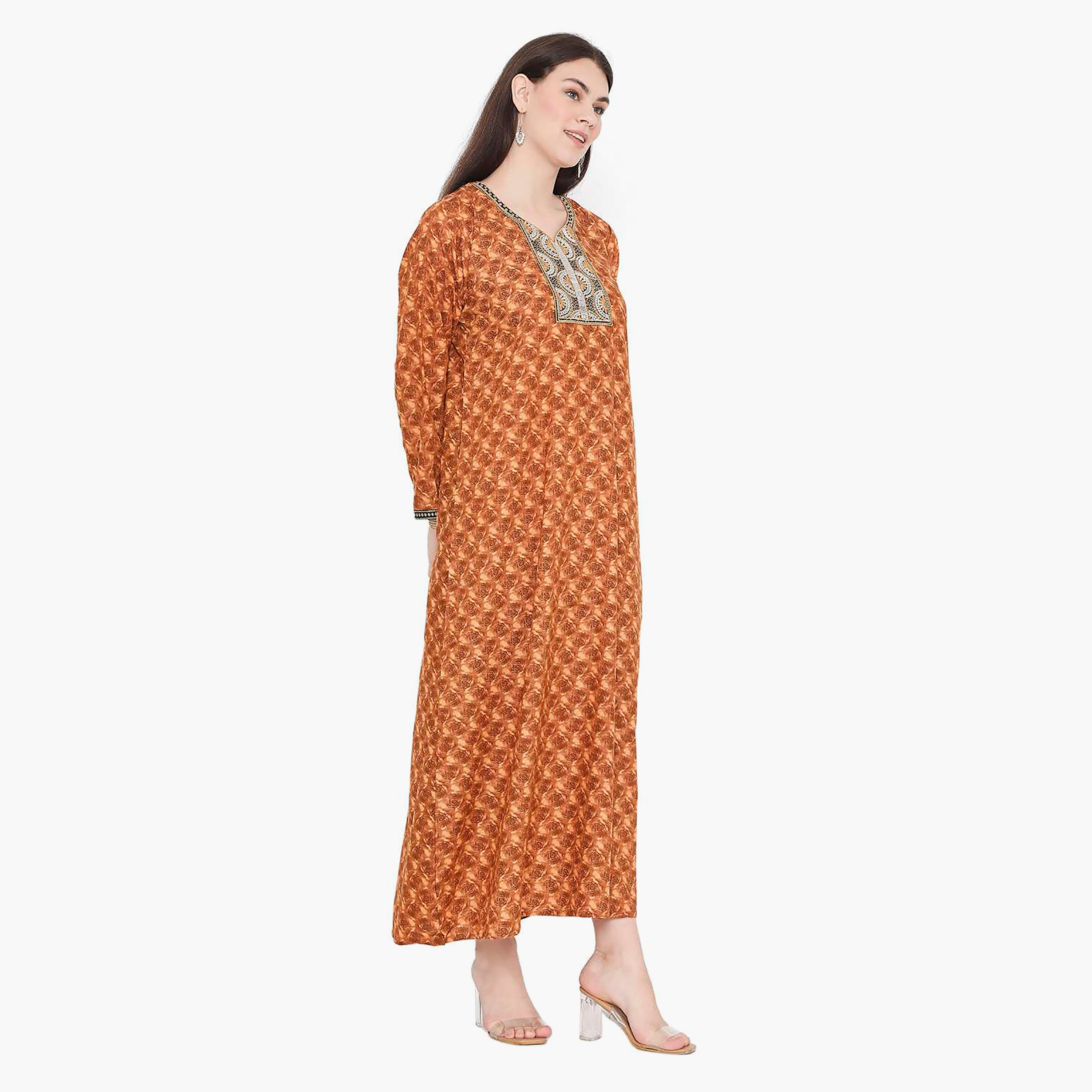 Hana & Sara Floral Embroidered Knot Neck Detail Women's Jalabiya-women-arabicclothing-jalabiyas-image-9