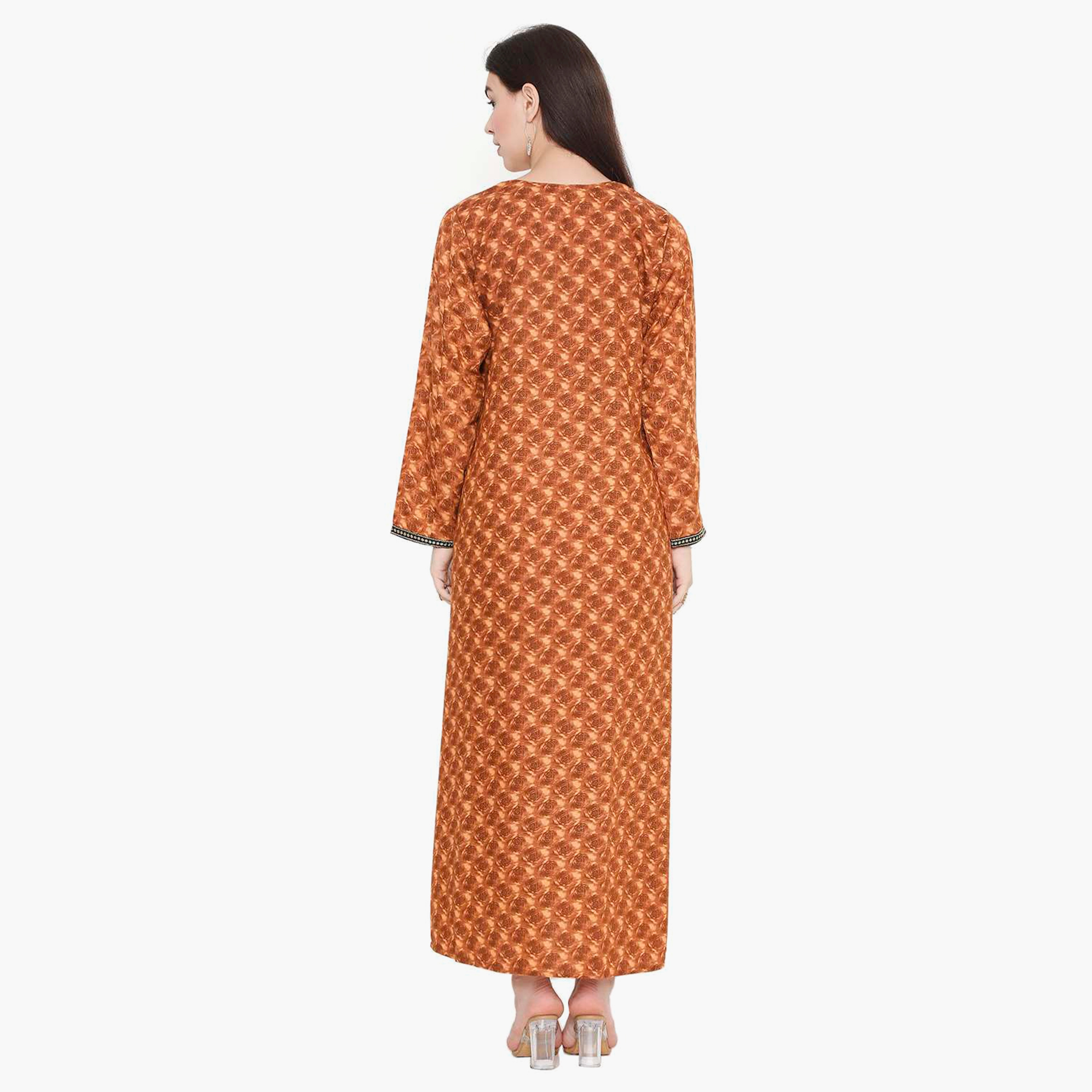 Hana & Sara Floral Embroidered Knot Neck Detail Women's Jalabiya-women-arabicclothing-jalabiyas-image-10