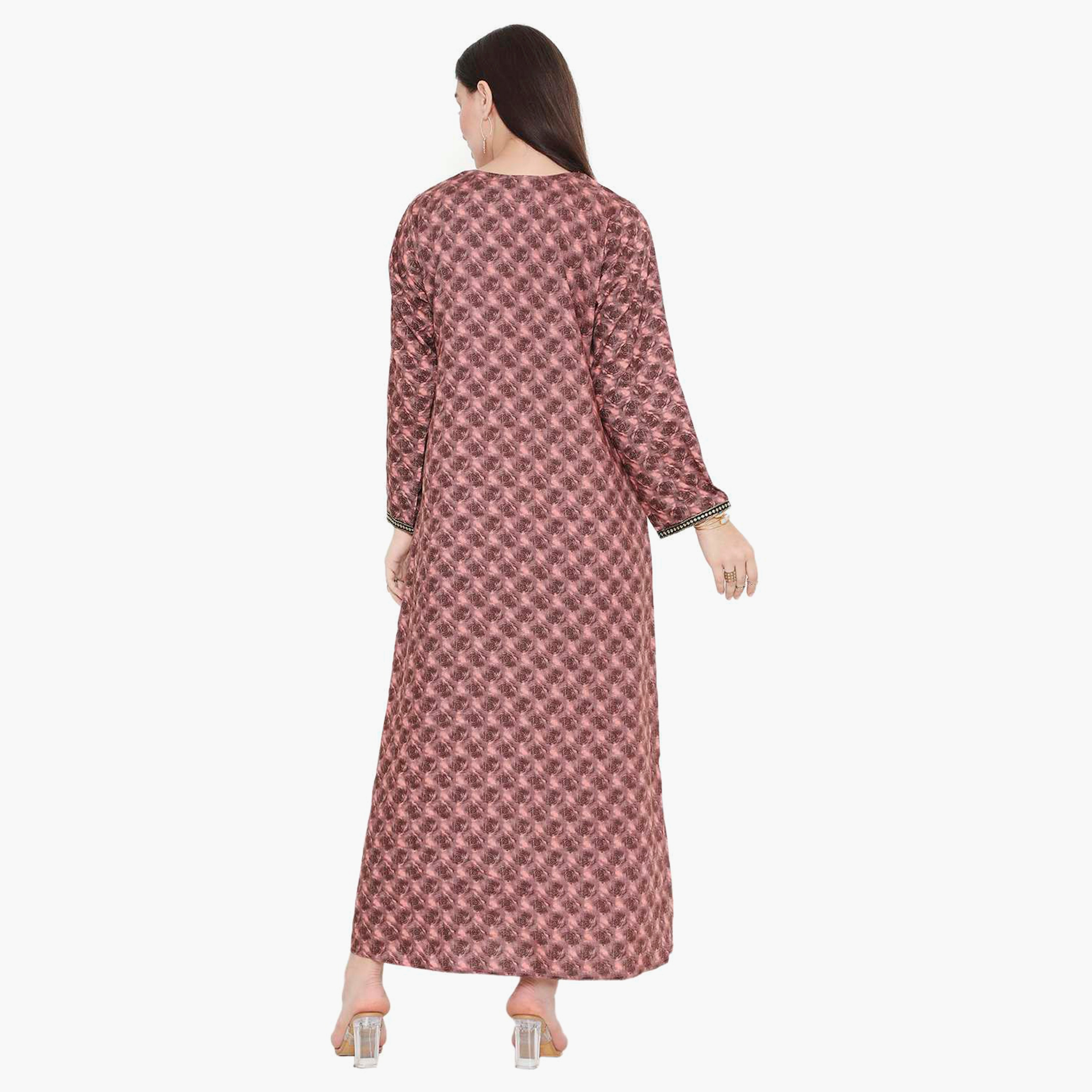 Hana & Sara Floral Embroidered Knot Neck Detail Women's Jalabiya-women-arabicclothing-jalabiyas-image-15