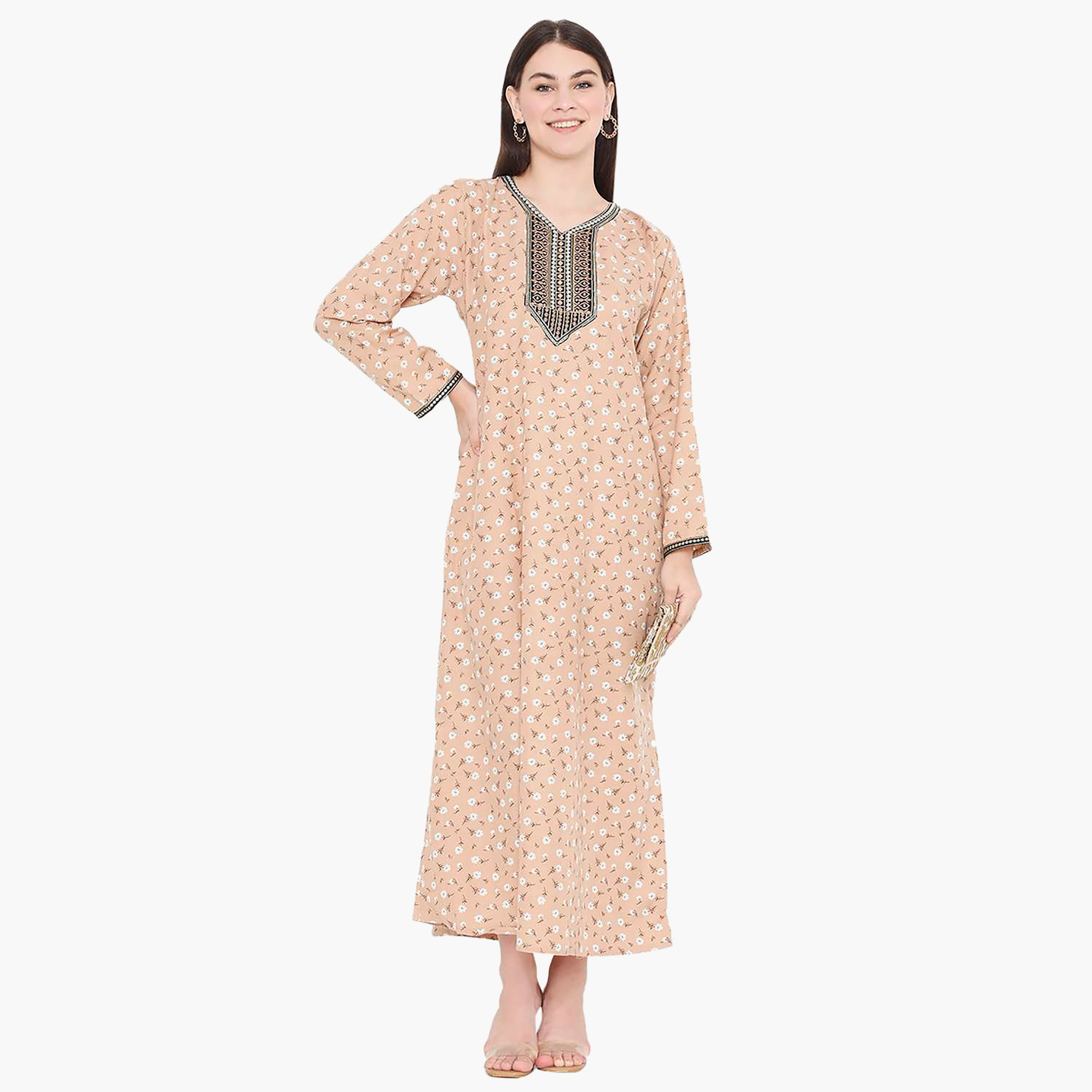 جلابية نسائية مطرزة بالزهور وعقدة عنق من هانا آند سارة-women-arabicclothing-jalabiyas-image-1