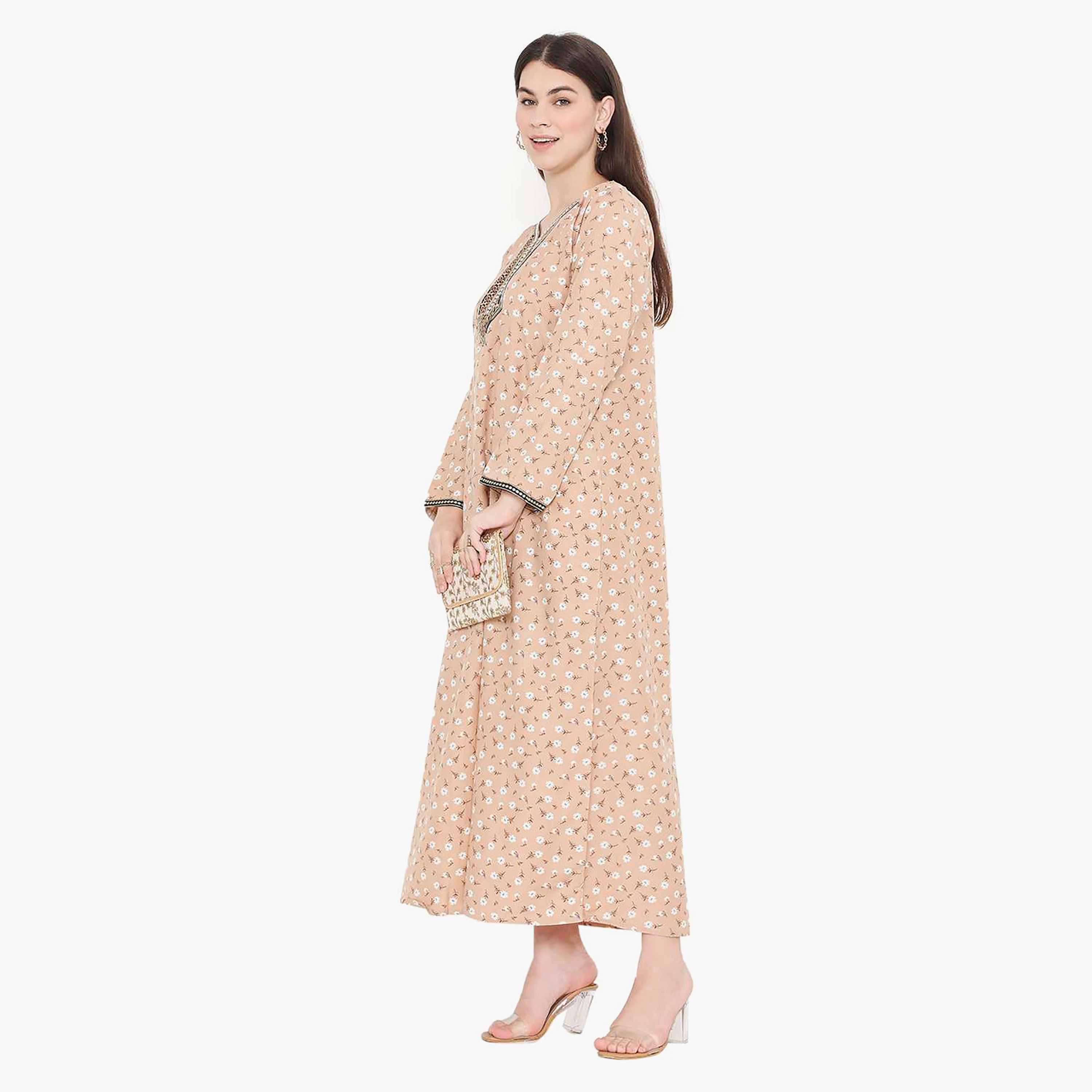جلابية نسائية مطرزة بالزهور وعقدة عنق من هانا آند سارة-women-arabicclothing-jalabiyas-image-3
