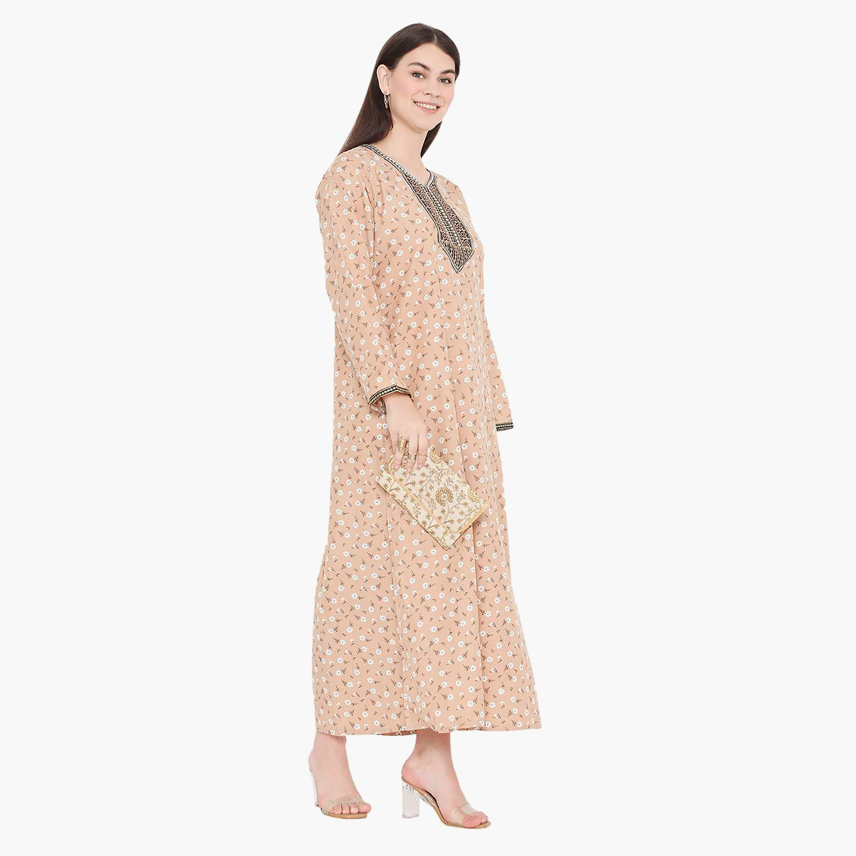 جلابية نسائية مطرزة بالزهور وعقدة عنق من هانا آند سارة-women-arabicclothing-jalabiyas-image-4