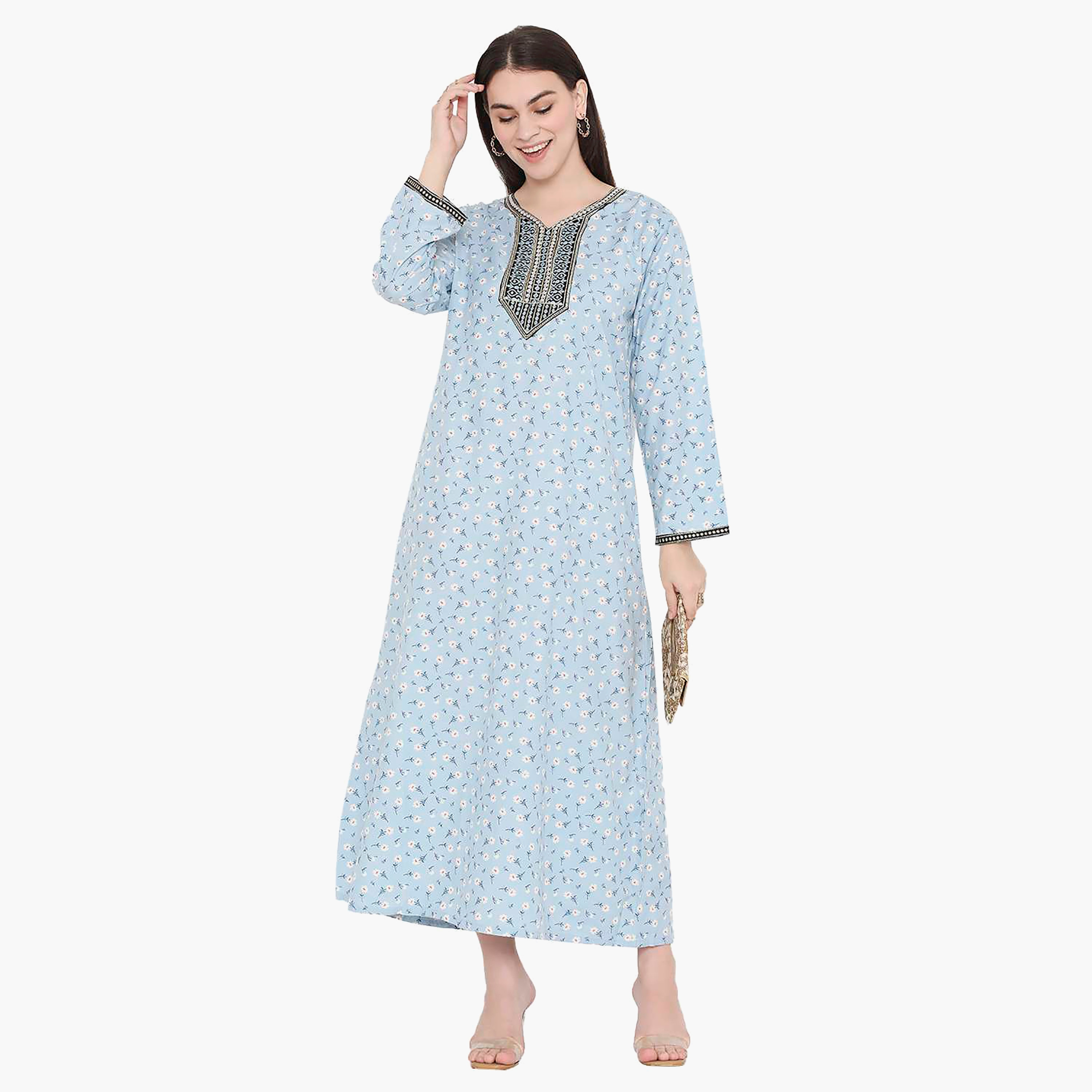 جلابية نسائية مطرزة بالزهور وعقدة عنق من هانا آند سارة-women-arabicclothing-jalabiyas-image-6