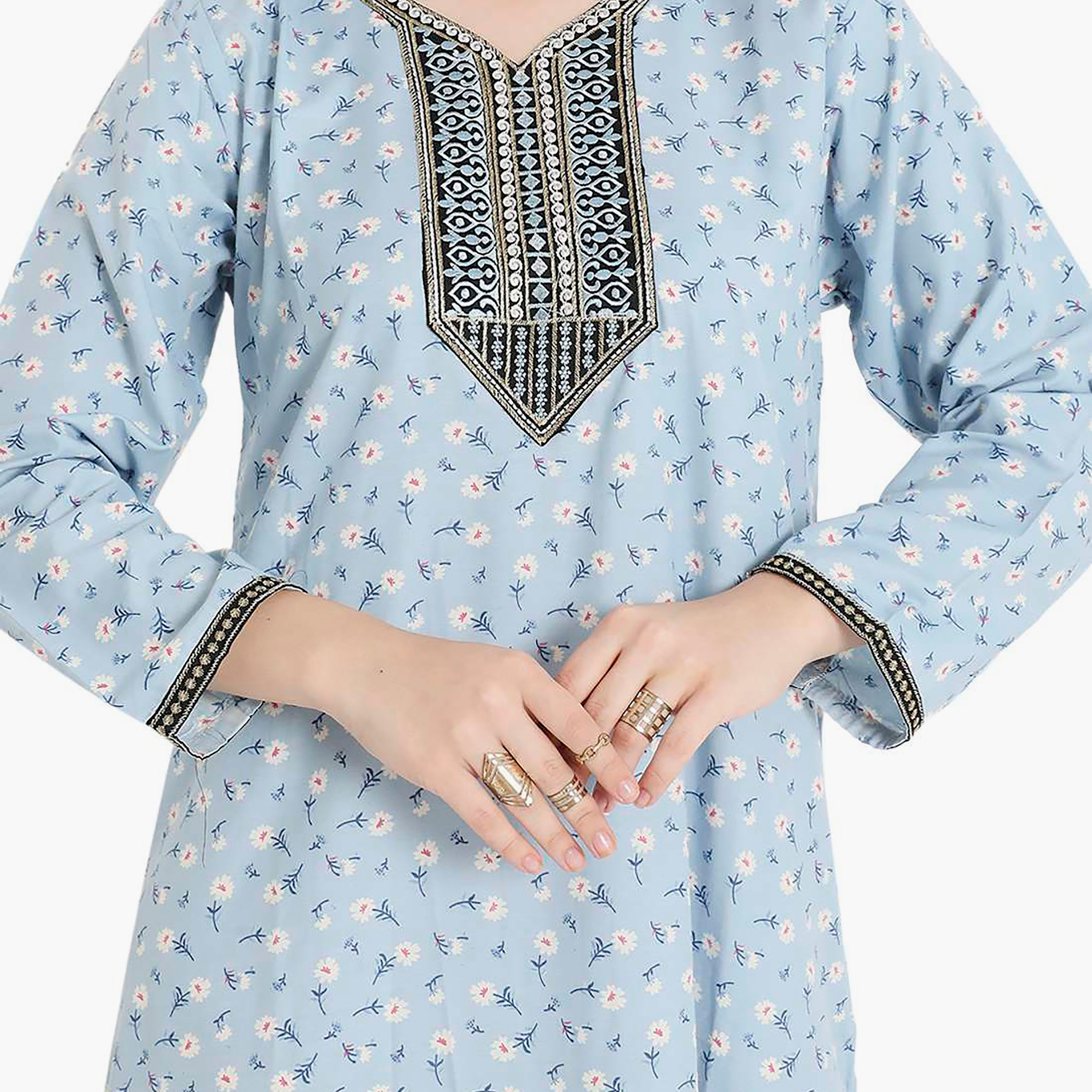 جلابية نسائية مطرزة بالزهور وعقدة عنق من هانا آند سارة-women-arabicclothing-jalabiyas-image-7