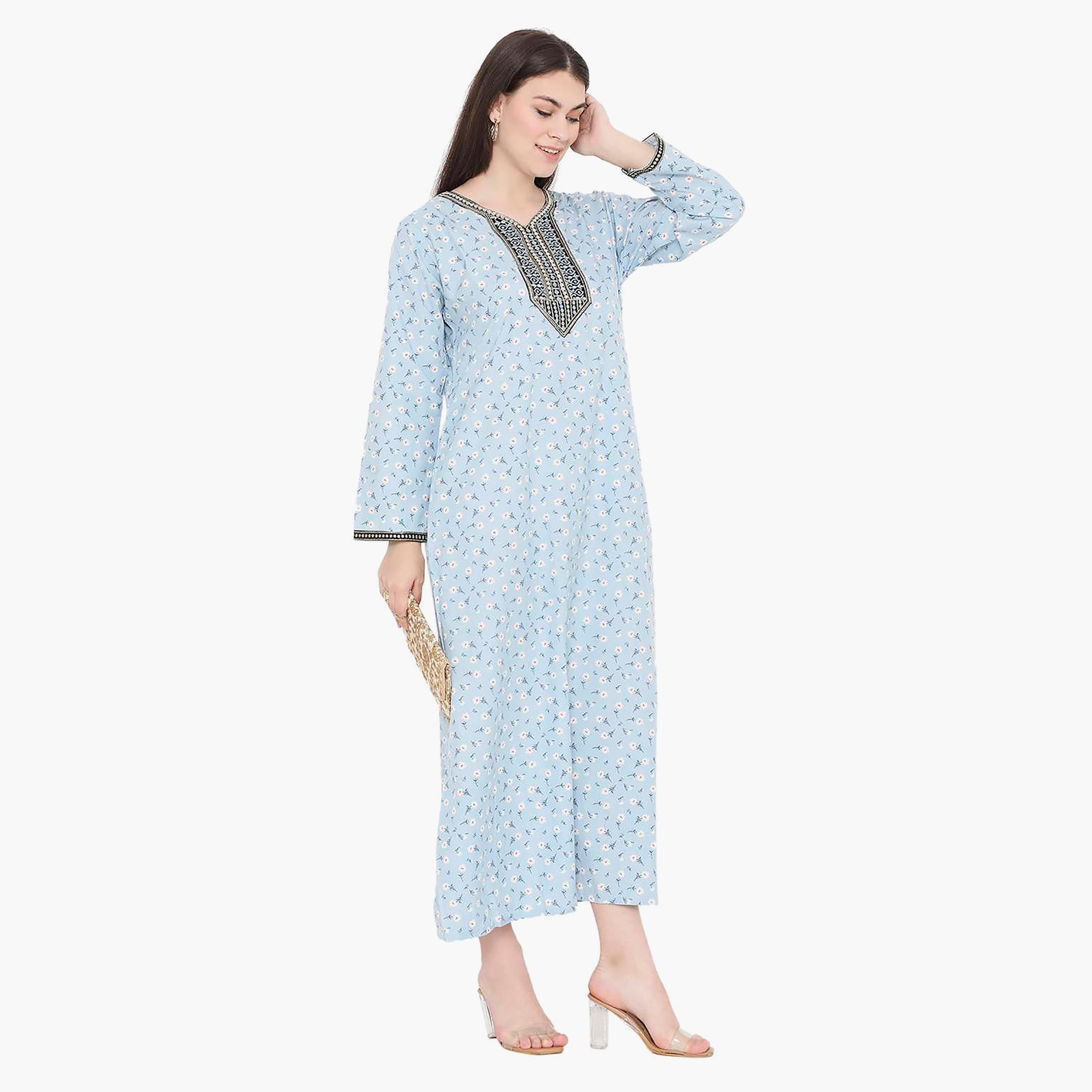 جلابية نسائية مطرزة بالزهور وعقدة عنق من هانا آند سارة-women-arabicclothing-jalabiyas-image-9
