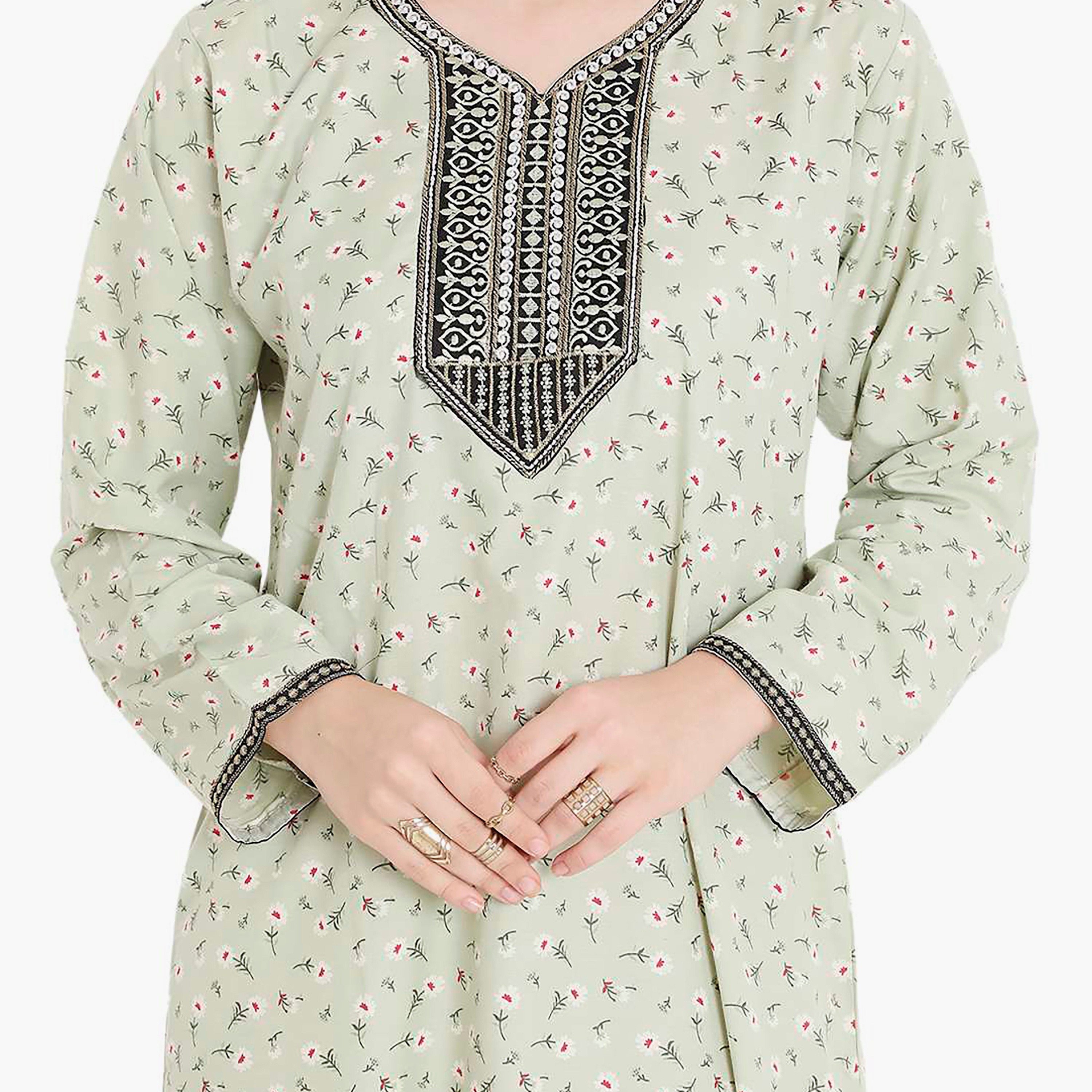 جلابية نسائية مطرزة بالزهور وعقدة عنق من هانا آند سارة-women-arabicclothing-jalabiyas-image-12