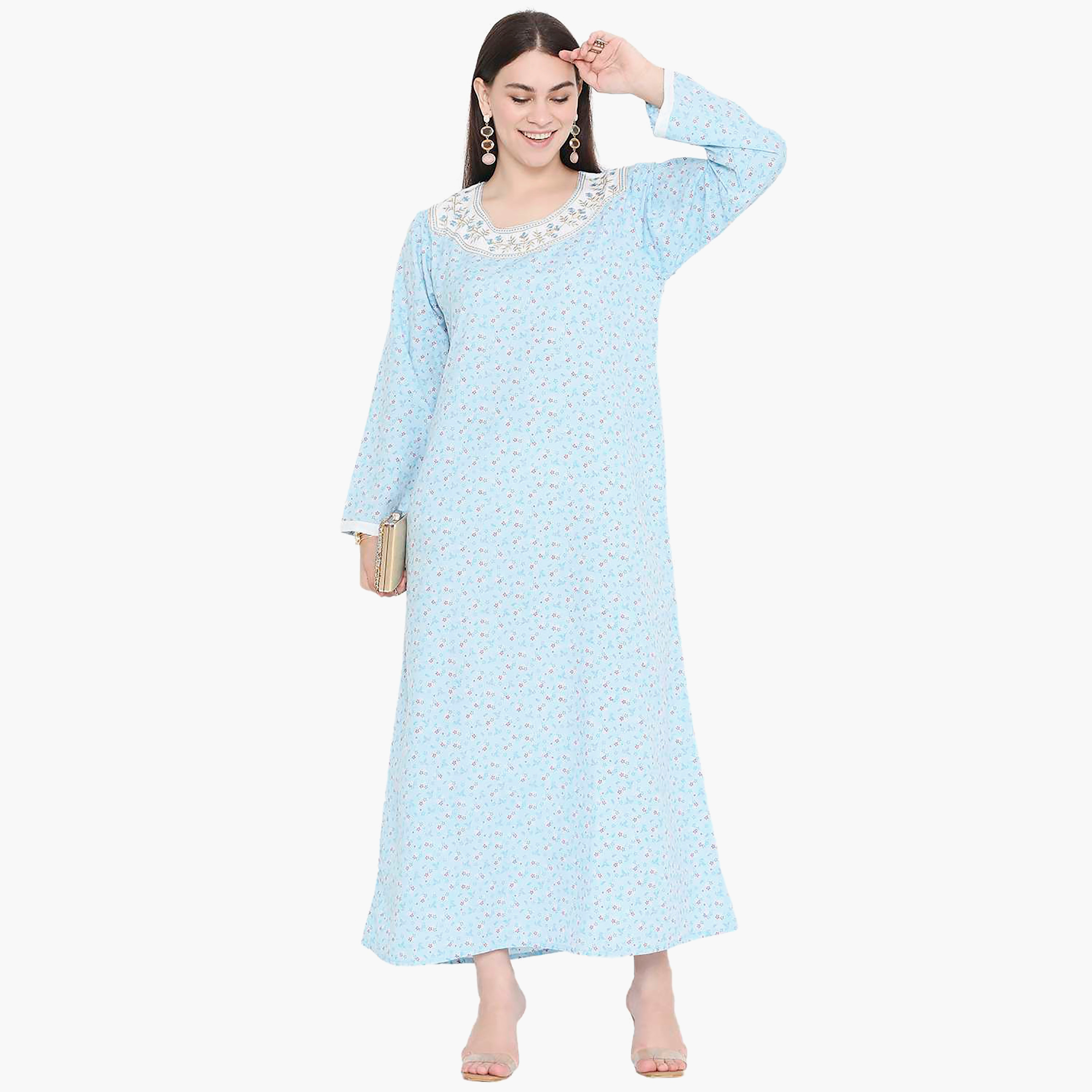 جلابية نسائية مطرزة بالزهور وعقدة عنق من هانا آند سارة-women-arabicclothing-jalabiyas-image-1