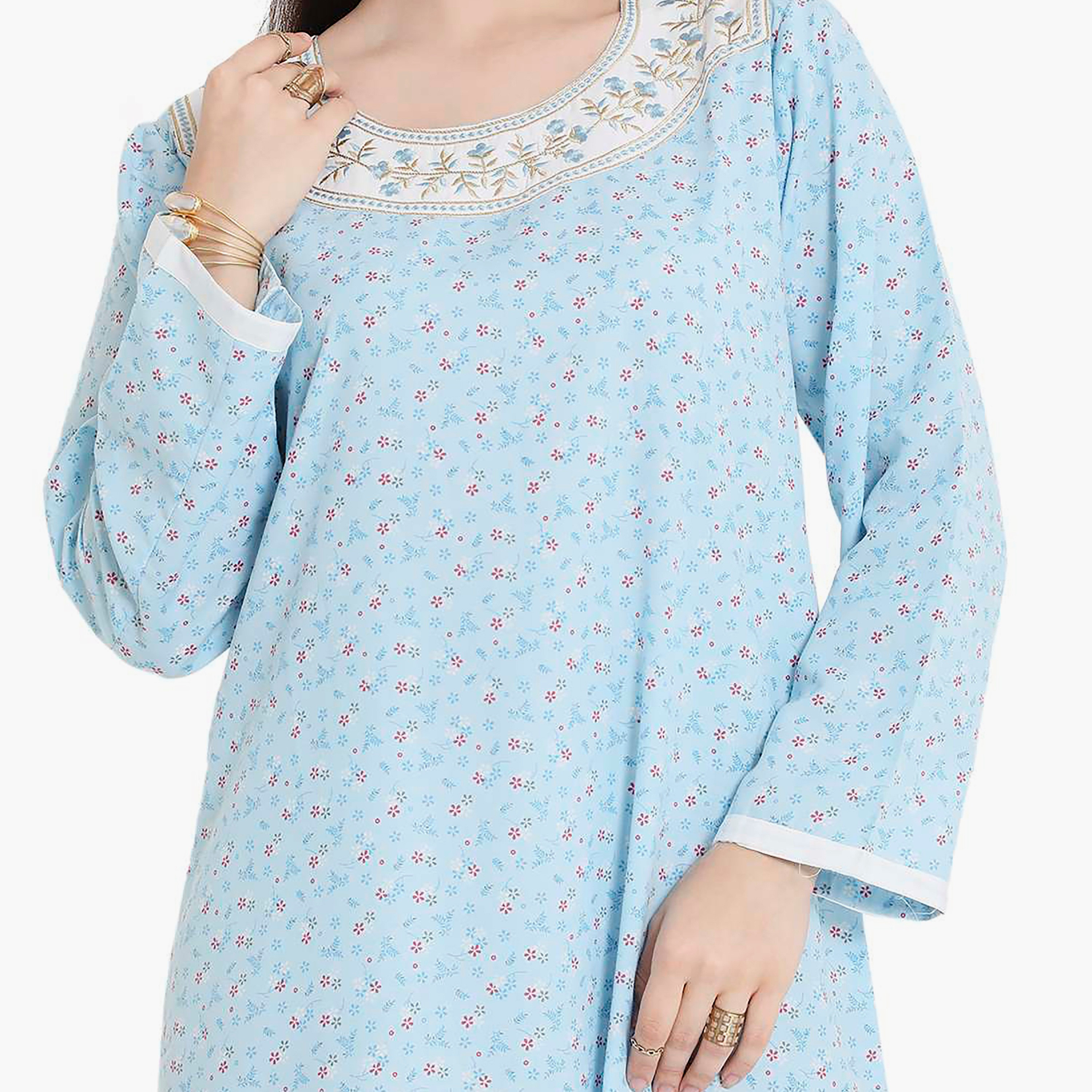 جلابية نسائية مطرزة بالزهور وعقدة عنق من هانا آند سارة-women-arabicclothing-jalabiyas-image-2
