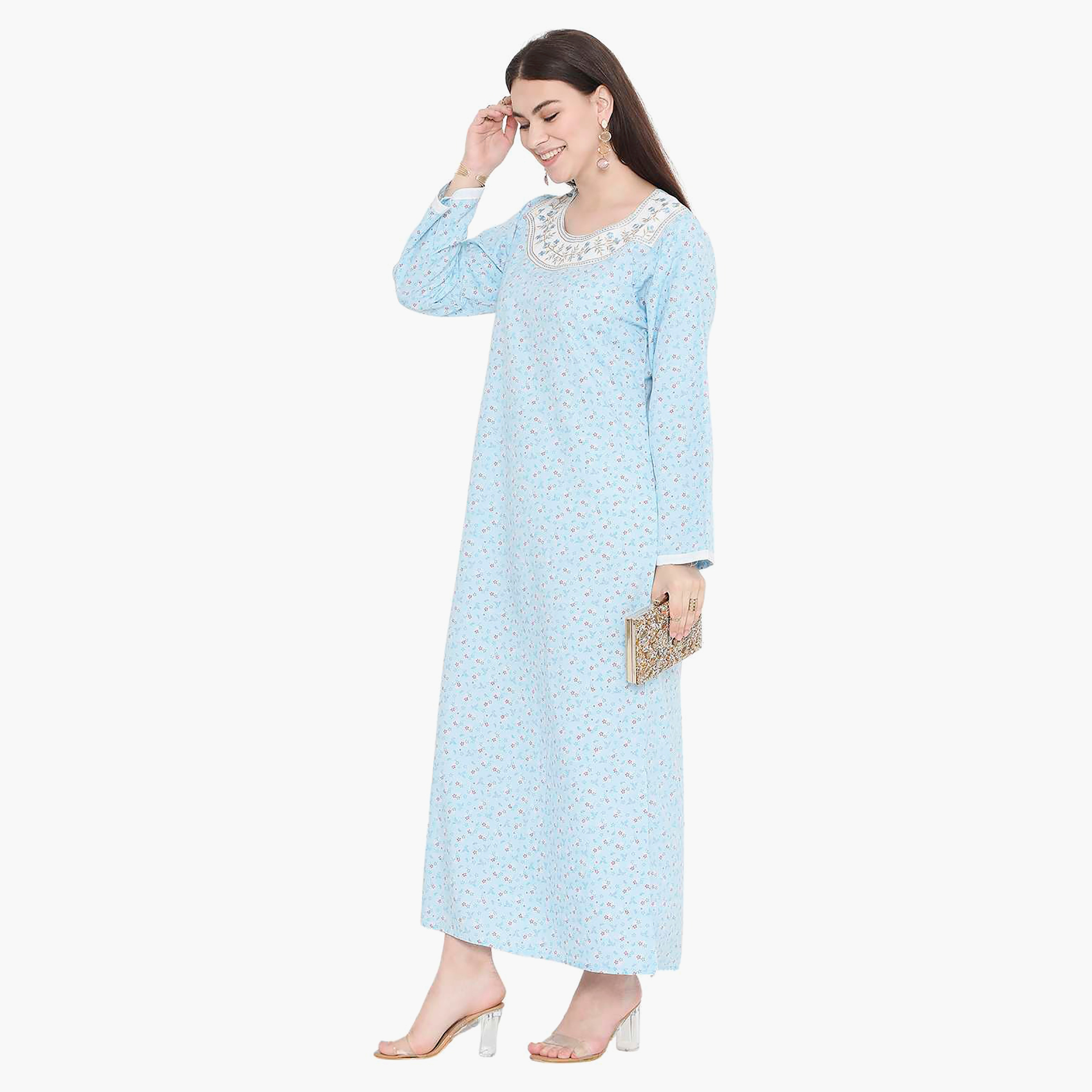 جلابية نسائية مطرزة بالزهور وعقدة عنق من هانا آند سارة-women-arabicclothing-jalabiyas-image-3