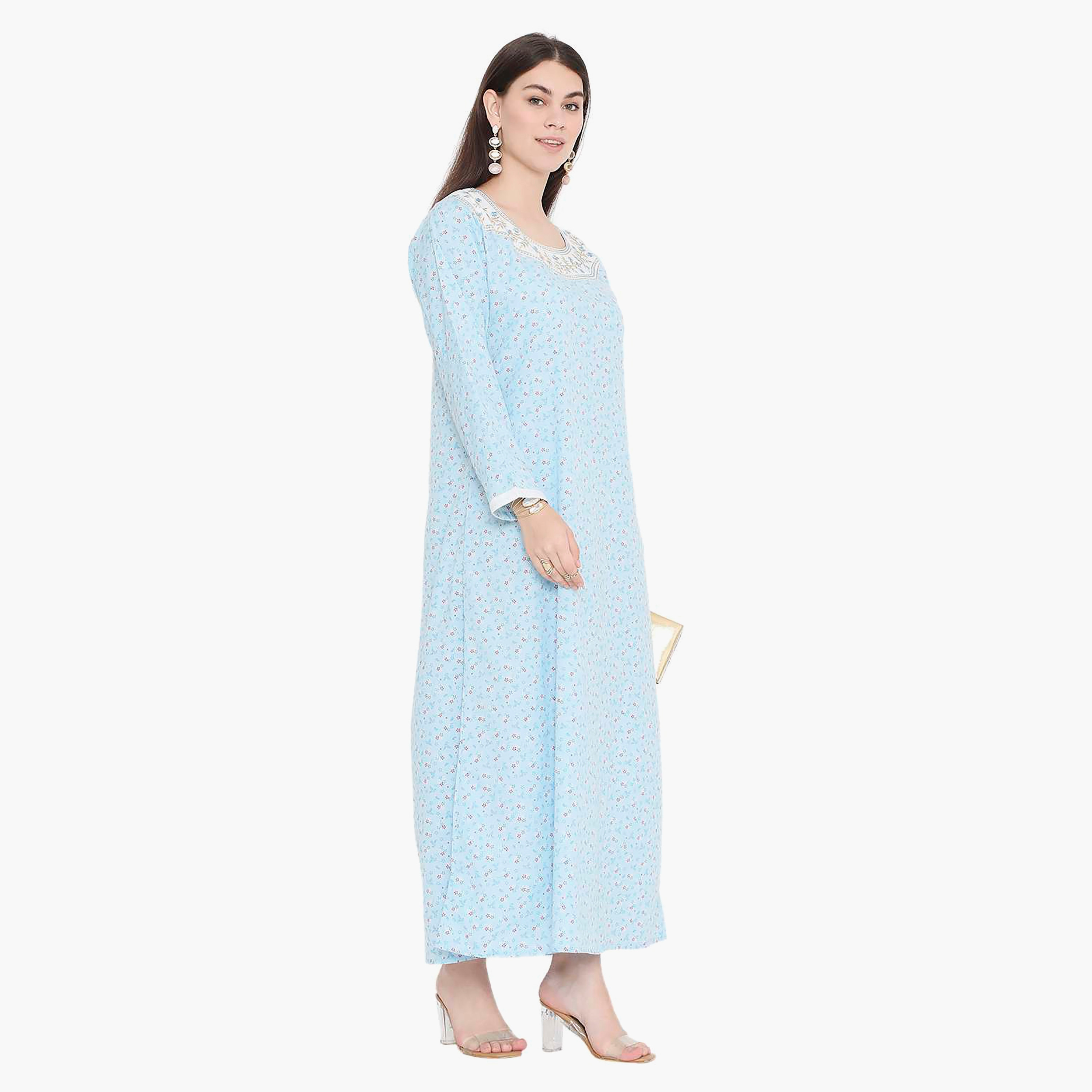 جلابية نسائية مطرزة بالزهور وعقدة عنق من هانا آند سارة-women-arabicclothing-jalabiyas-image-4