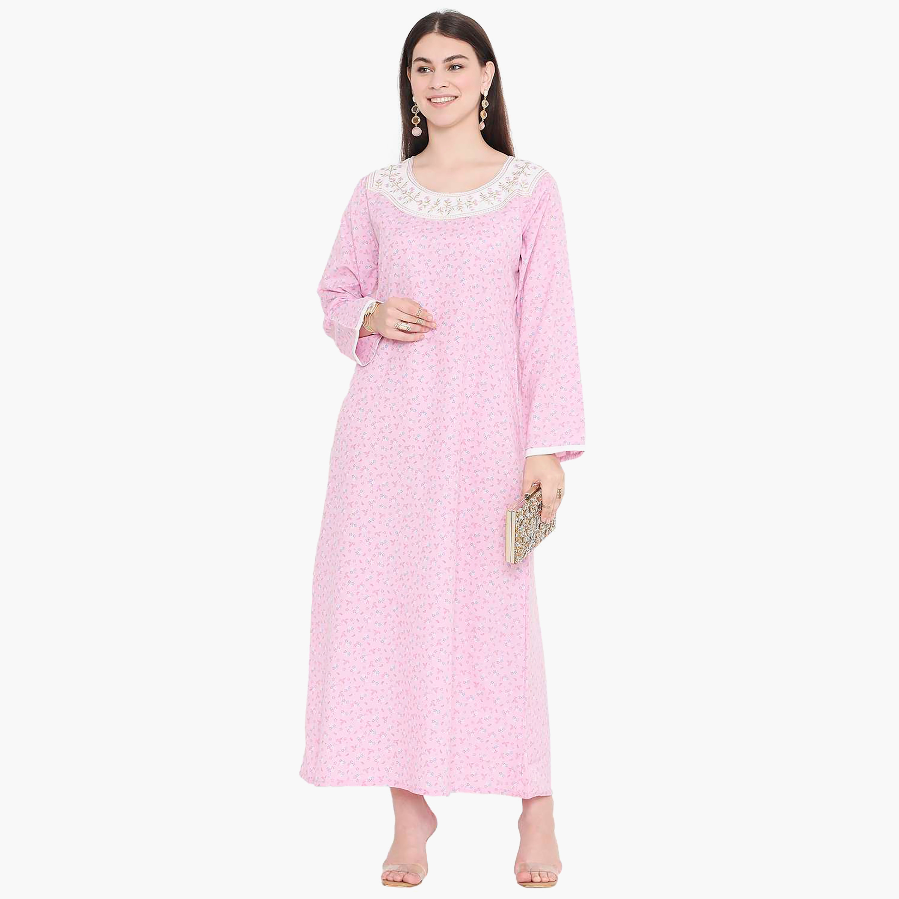 جلابية نسائية مطرزة بالزهور وعقدة عنق من هانا آند سارة-women-arabicclothing-jalabiyas-image-11