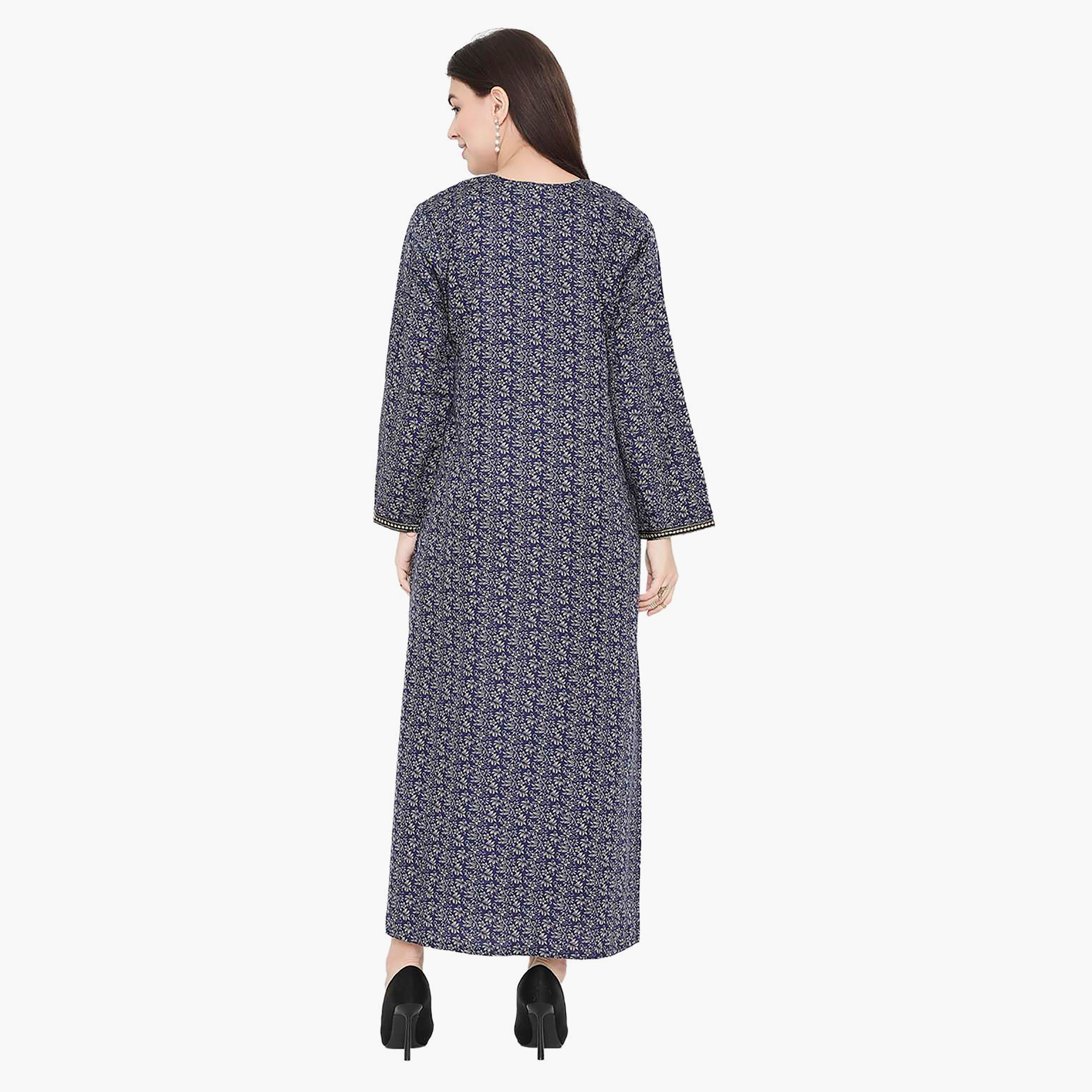 Hana & Sara Floral Embroidered Knot Neck Detail Women's Jalabiya-women-arabicclothing-jalabiyas-image-5