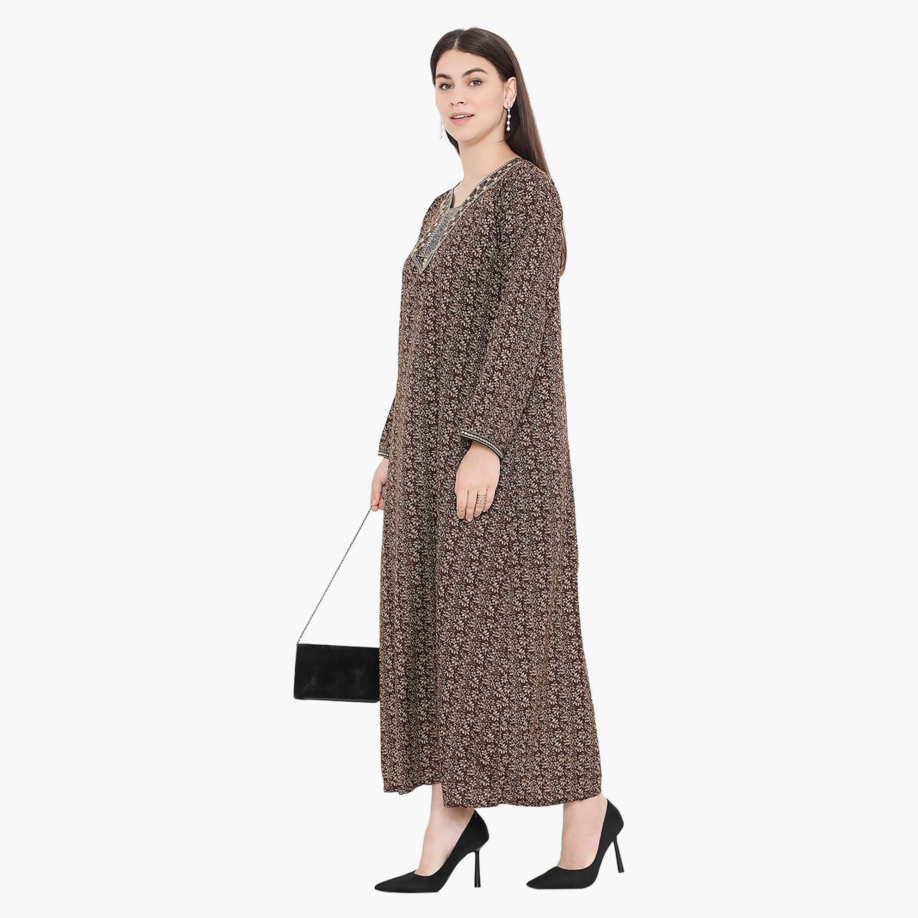 Hana & Sara Floral Embroidered Knot Neck Detail Women's Jalabiya-women-arabicclothing-jalabiyas-image-8