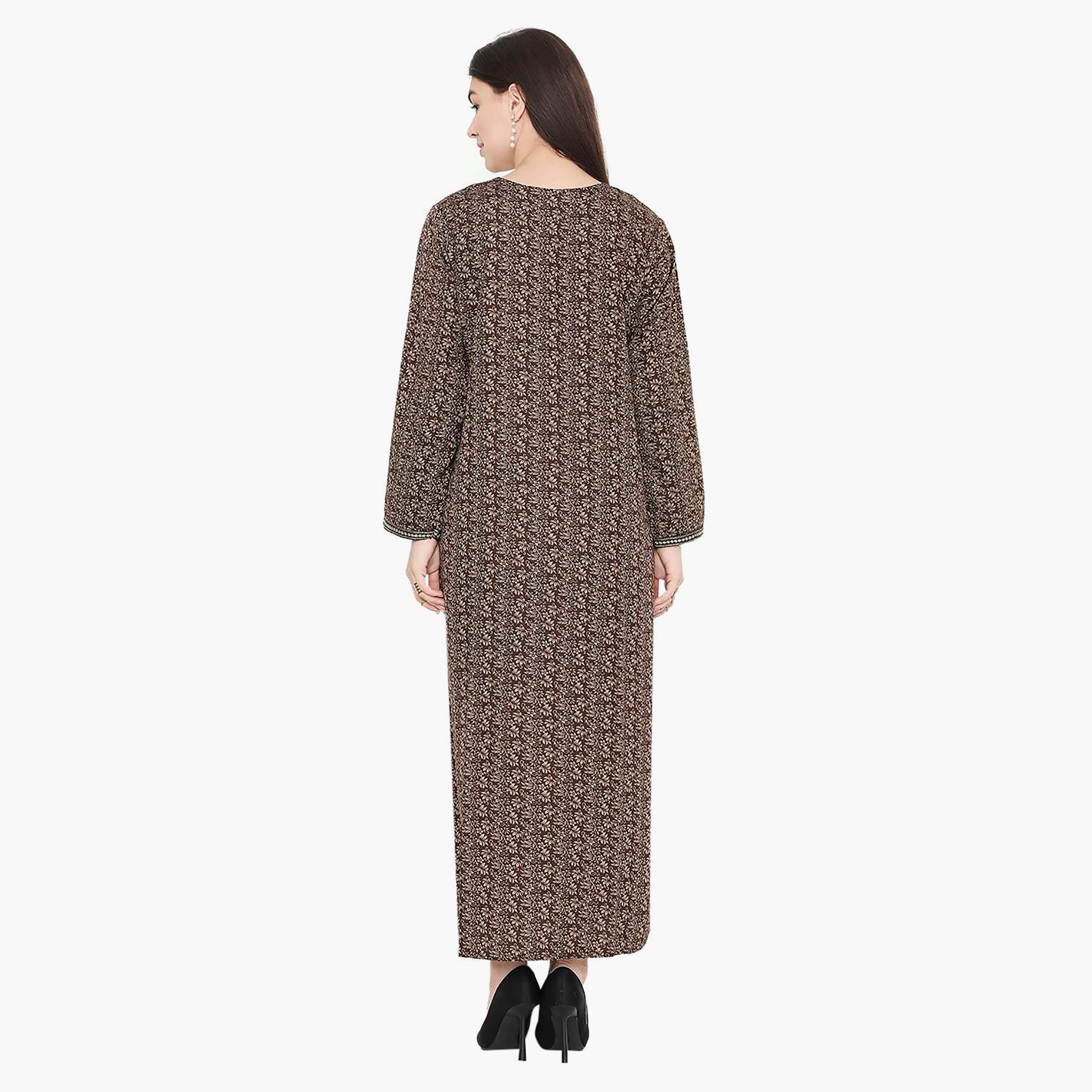 Hana & Sara Floral Embroidered Knot Neck Detail Women's Jalabiya-women-arabicclothing-jalabiyas-image-10