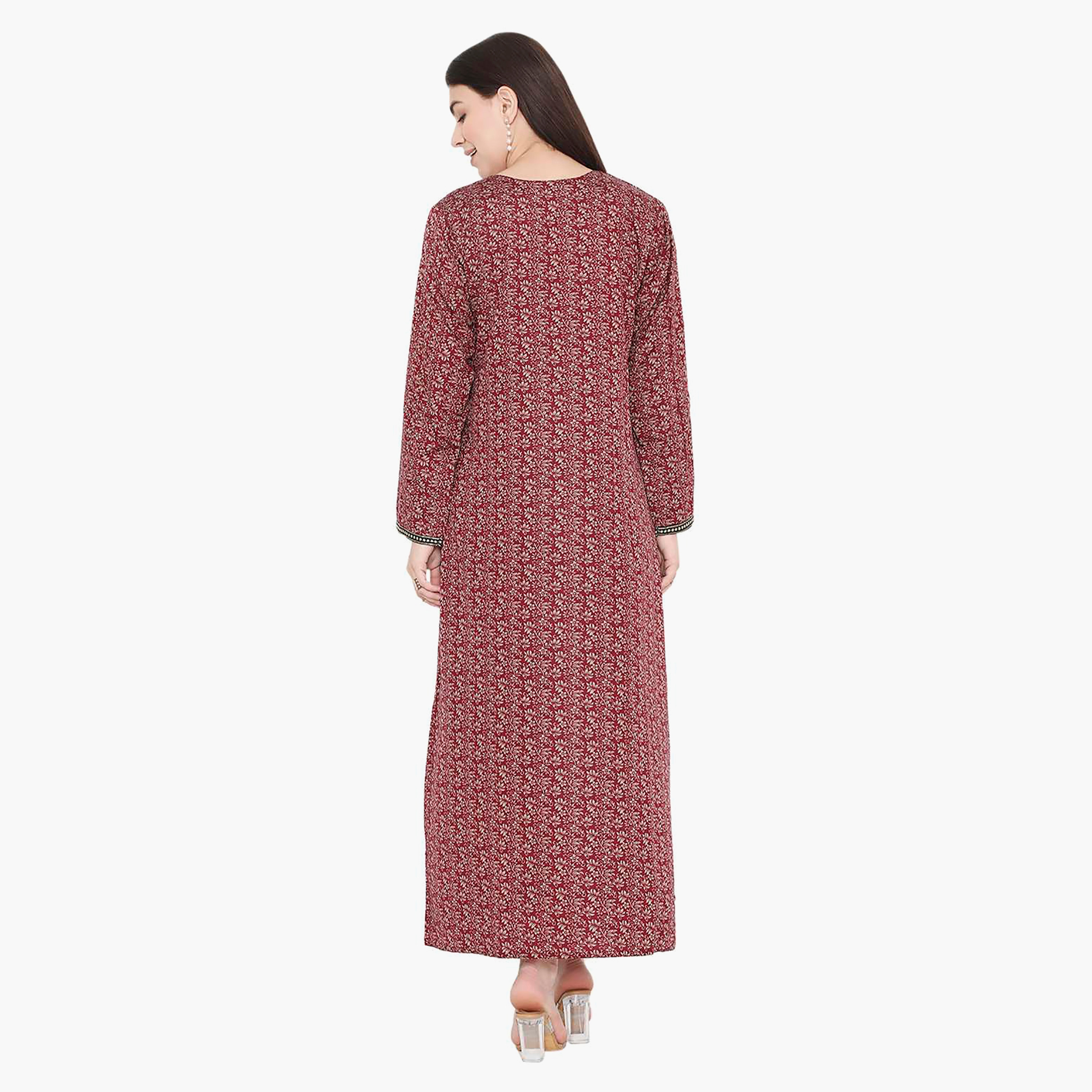 Hana & Sara Floral Embroidered Knot Neck Detail Women's Jalabiya-women-arabicclothing-jalabiyas-image-15