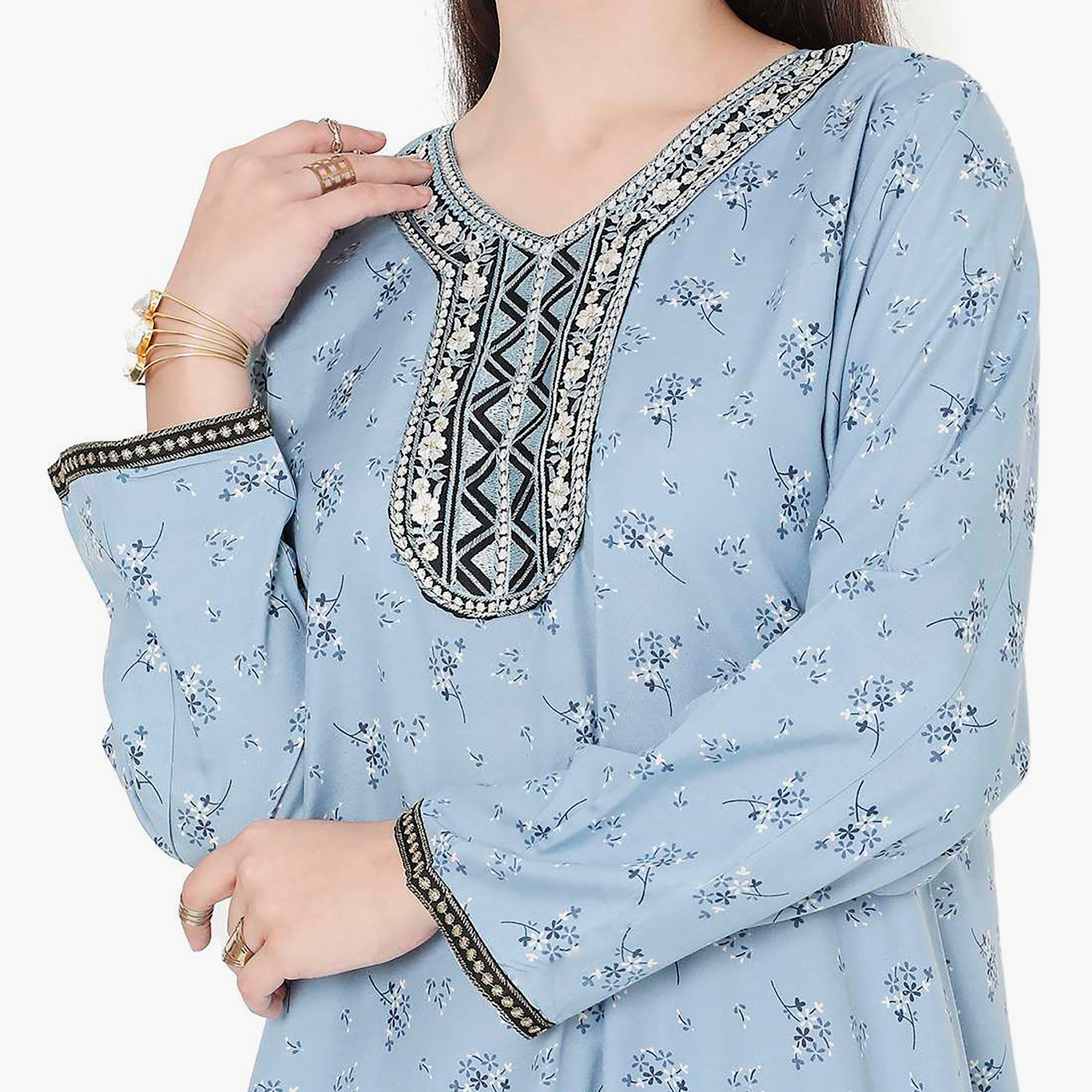 جلابية نسائية مطرزة بالزهور وعقدة عنق من هانا آند سارة-women-arabicclothing-jalabiyas-image-2