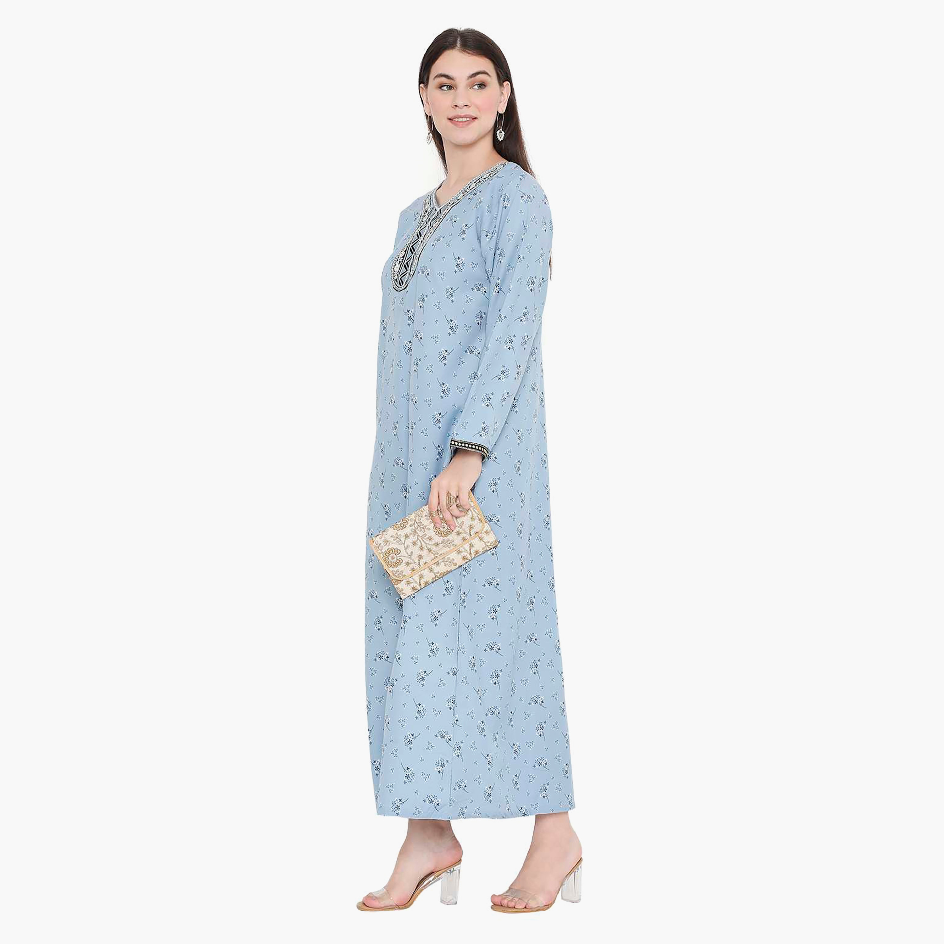 جلابية نسائية مطرزة بالزهور وعقدة عنق من هانا آند سارة-women-arabicclothing-jalabiyas-image-3