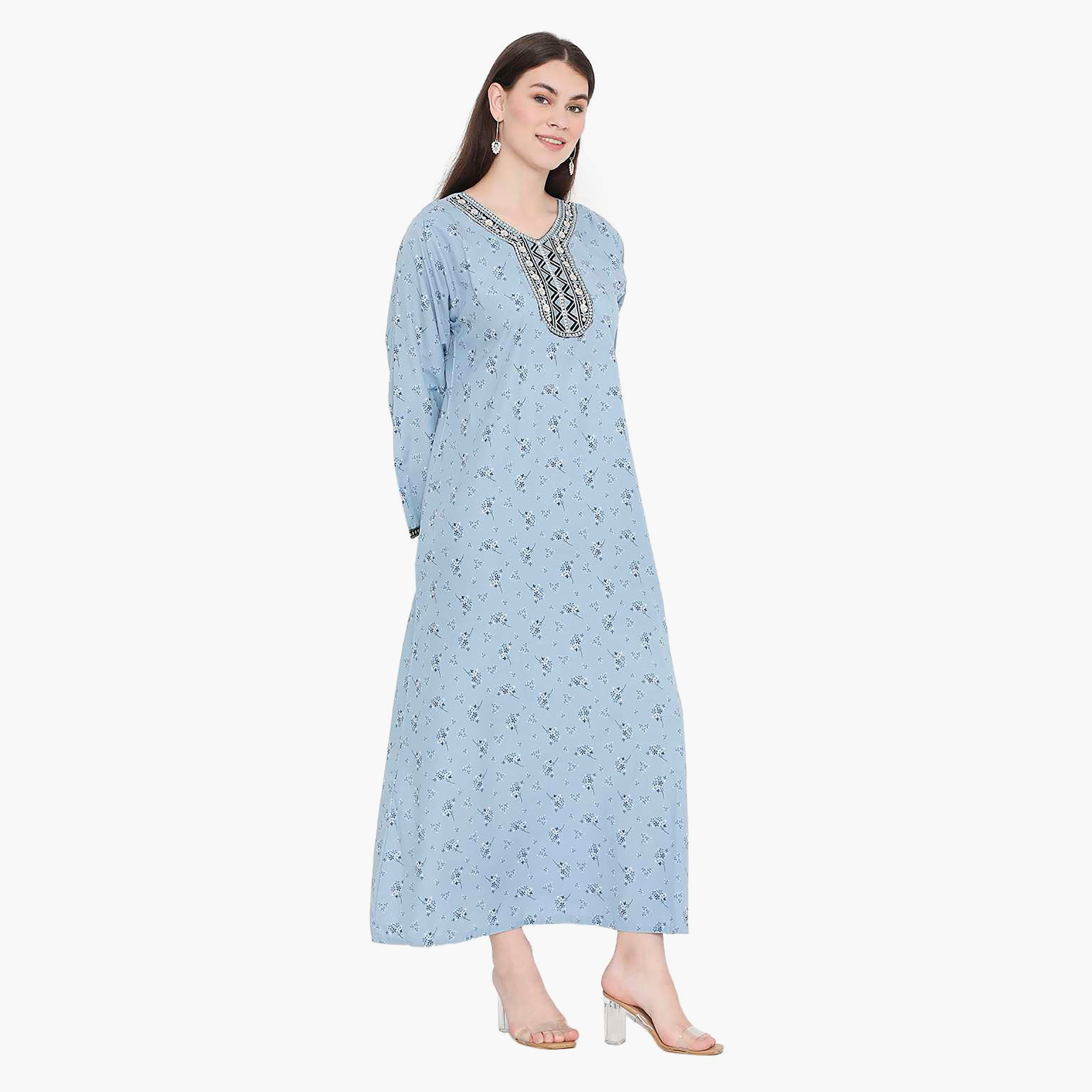 جلابية نسائية مطرزة بالزهور وعقدة عنق من هانا آند سارة-women-arabicclothing-jalabiyas-image-4