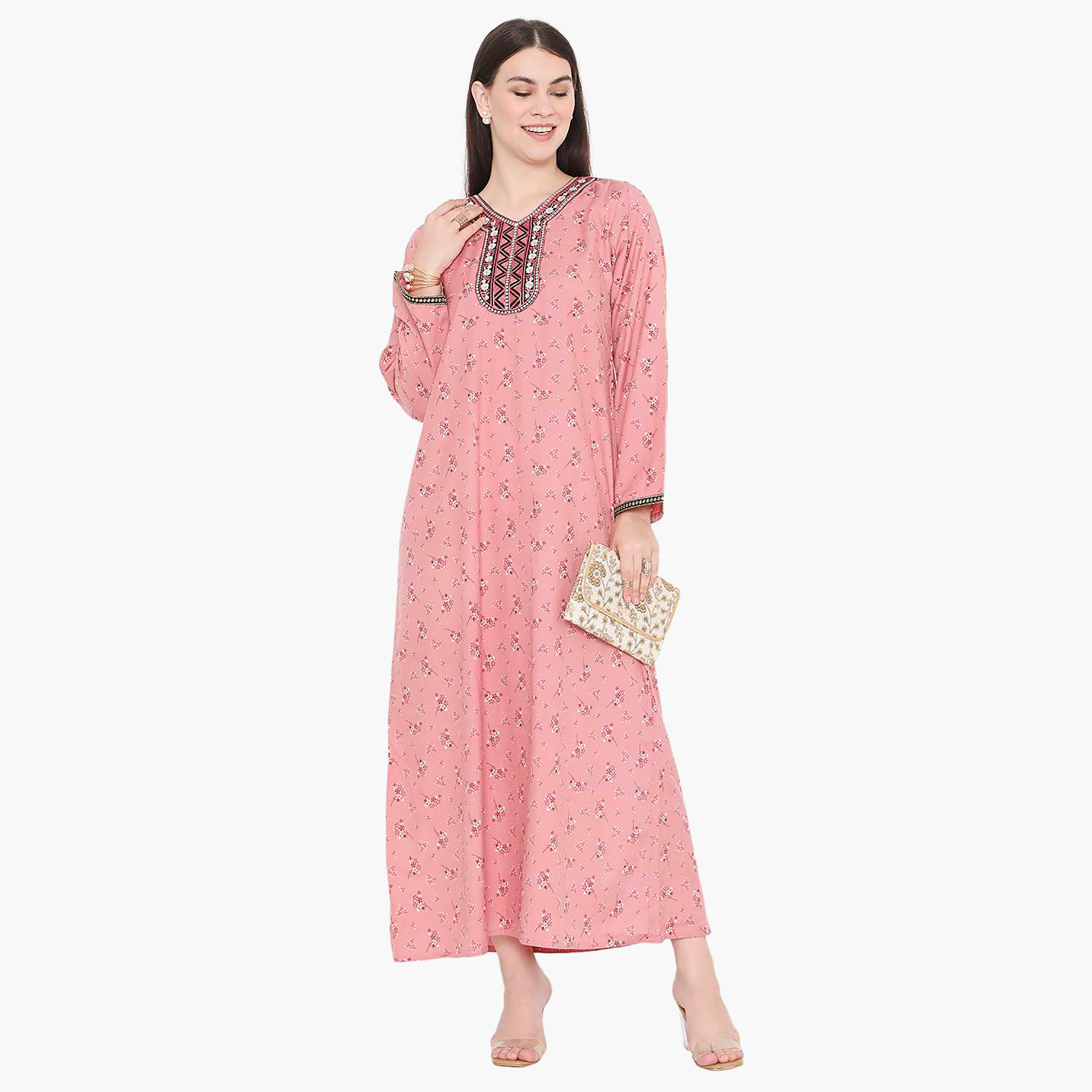 جلابية نسائية مطرزة بالزهور وعقدة عنق من هانا آند سارة-women-arabicclothing-jalabiyas-image-6