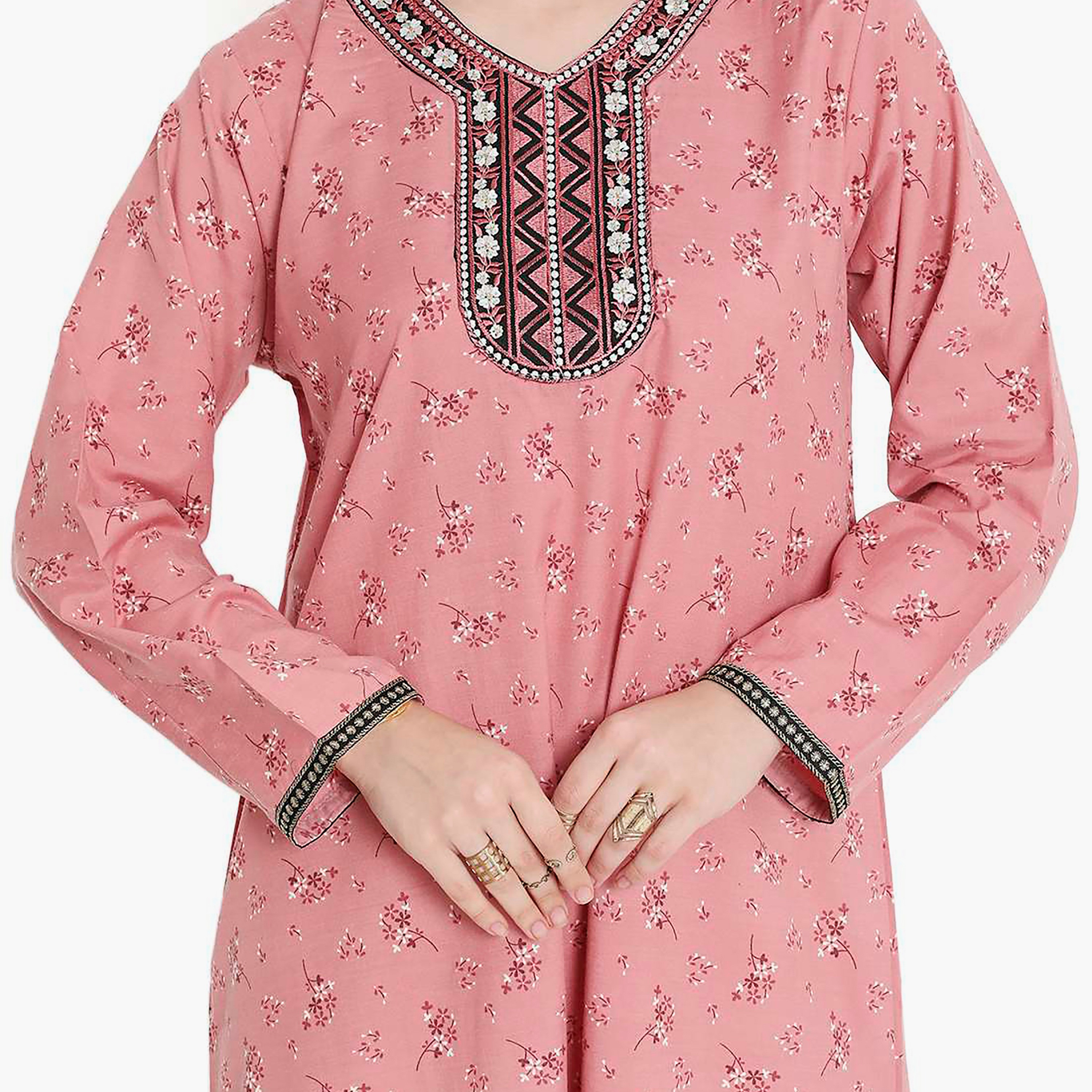 جلابية نسائية مطرزة بالزهور وعقدة عنق من هانا آند سارة-women-arabicclothing-jalabiyas-image-7