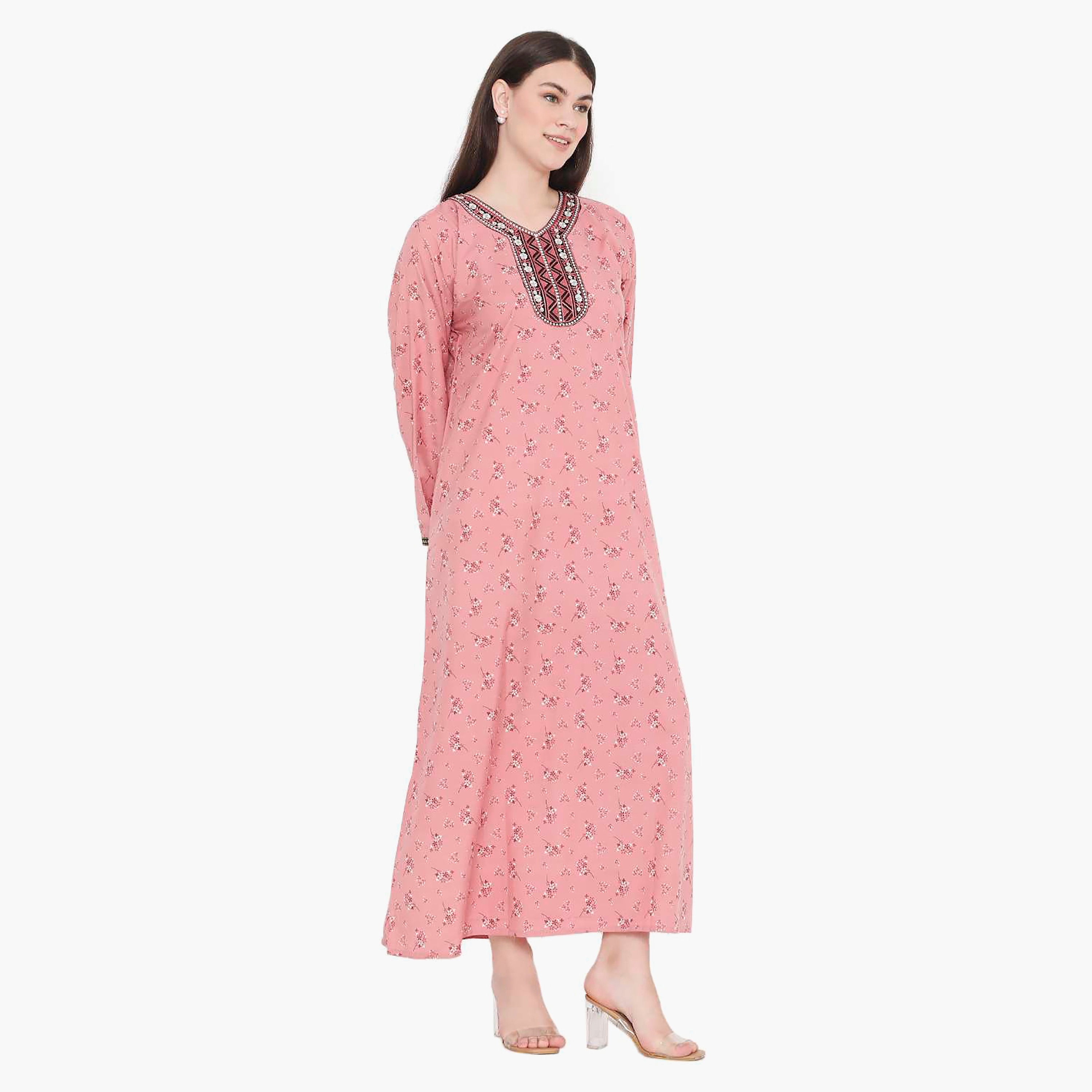 جلابية نسائية مطرزة بالزهور وعقدة عنق من هانا آند سارة-women-arabicclothing-jalabiyas-image-9