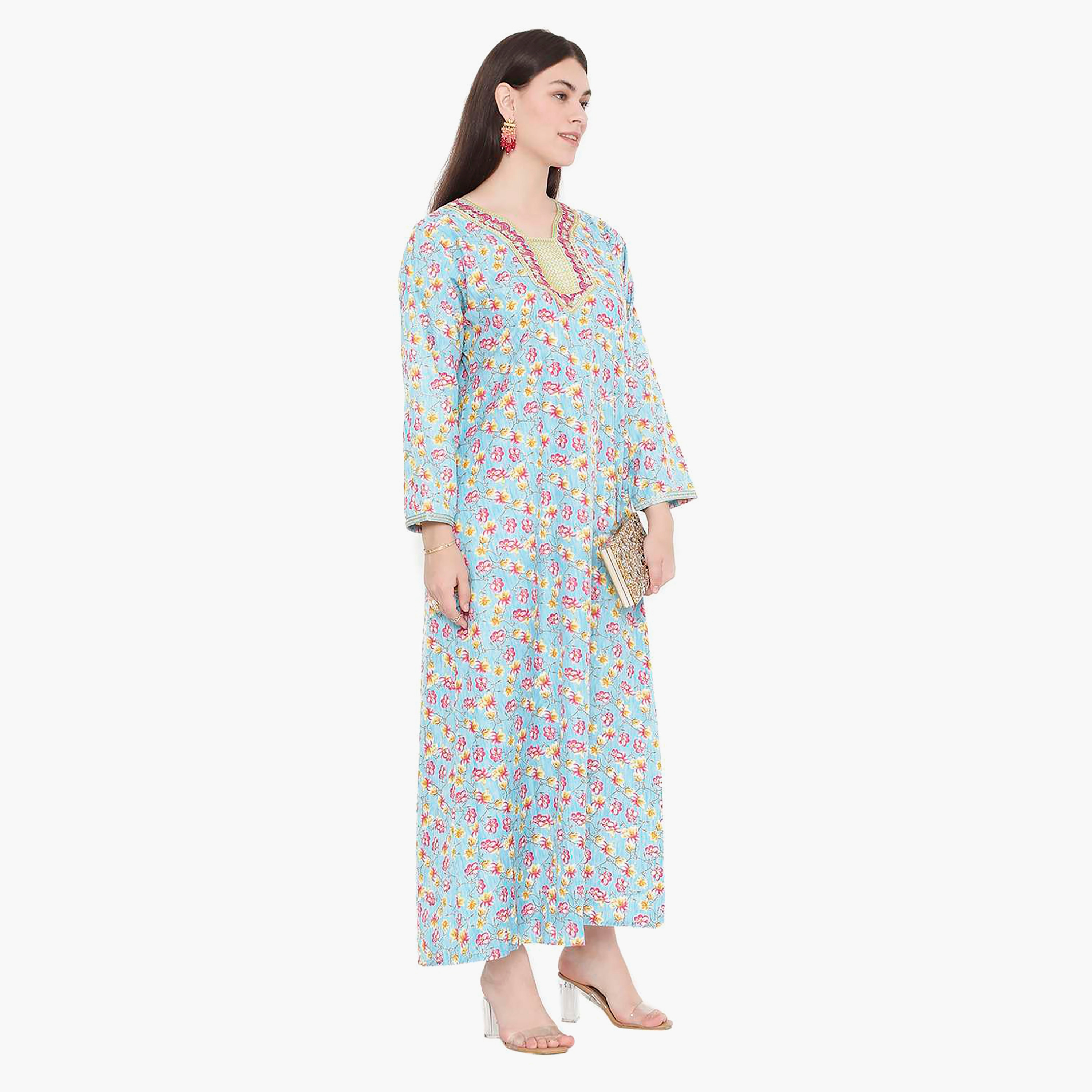 جلابية نسائية مطرزة بالزهور وعقدة عنق من هانا آند سارة-women-arabicclothing-jalabiyas-image-4