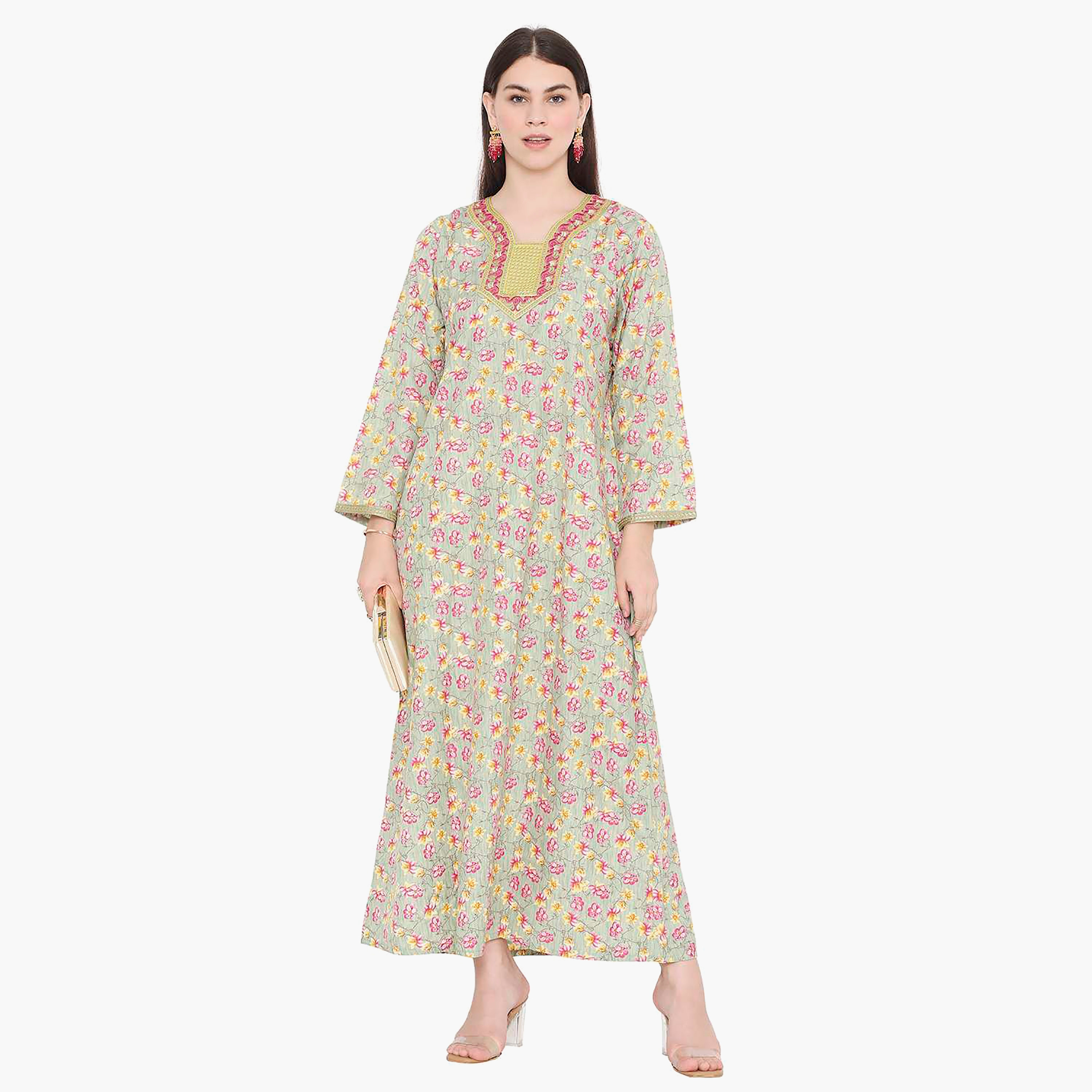 جلابية نسائية مطرزة بالزهور وعقدة عنق من هانا آند سارة-women-arabicclothing-jalabiyas-image-11