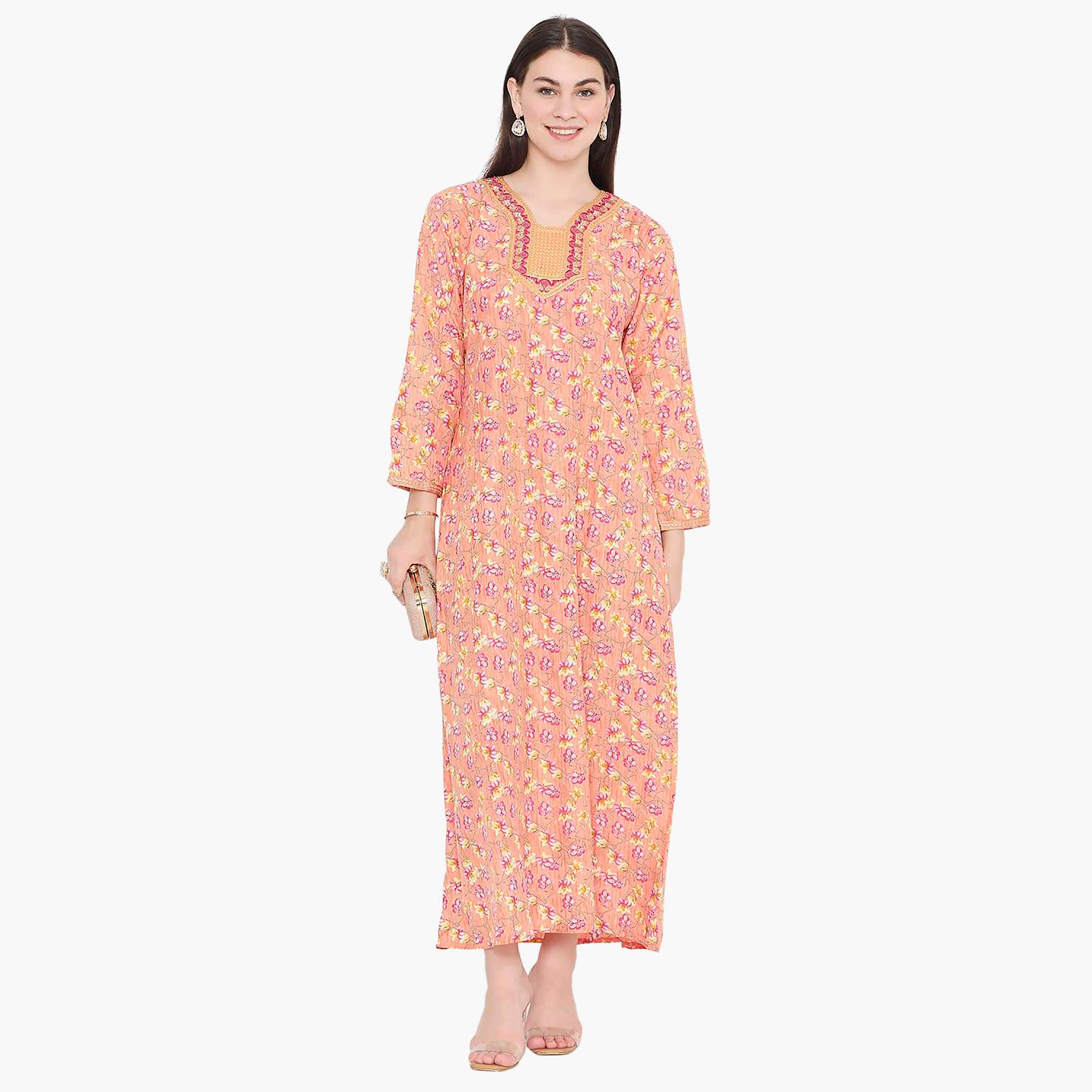 جلابية نسائية مطرزة بالزهور وعقدة عنق من هانا آند سارة-women-arabicclothing-jalabiyas-image-6