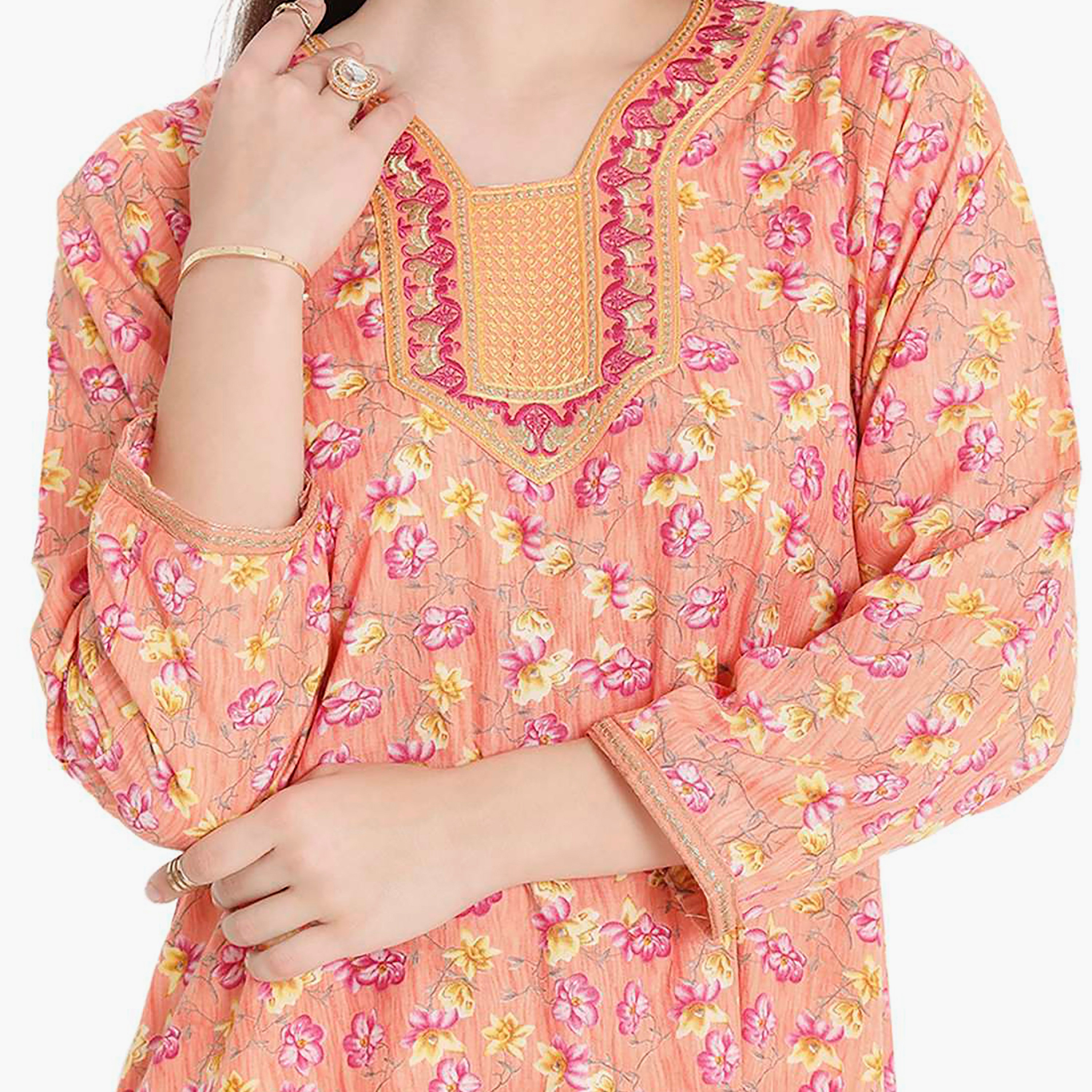 جلابية نسائية مطرزة بالزهور وعقدة عنق من هانا آند سارة-women-arabicclothing-jalabiyas-image-7
