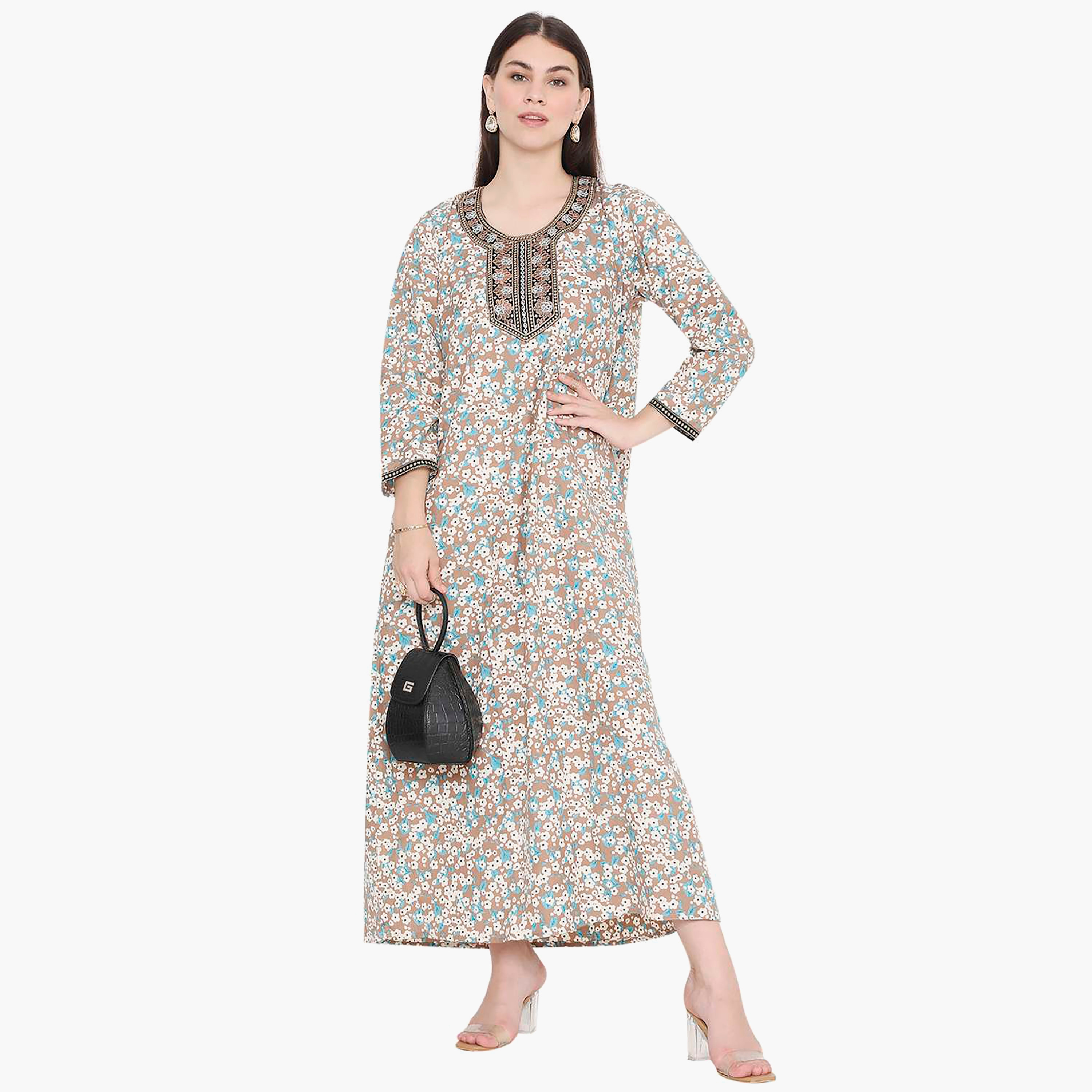 جلابية نسائية مطرزة بالزهور وعقدة عنق من هانا آند سارة-women-arabicclothing-jalabiyas-image-1