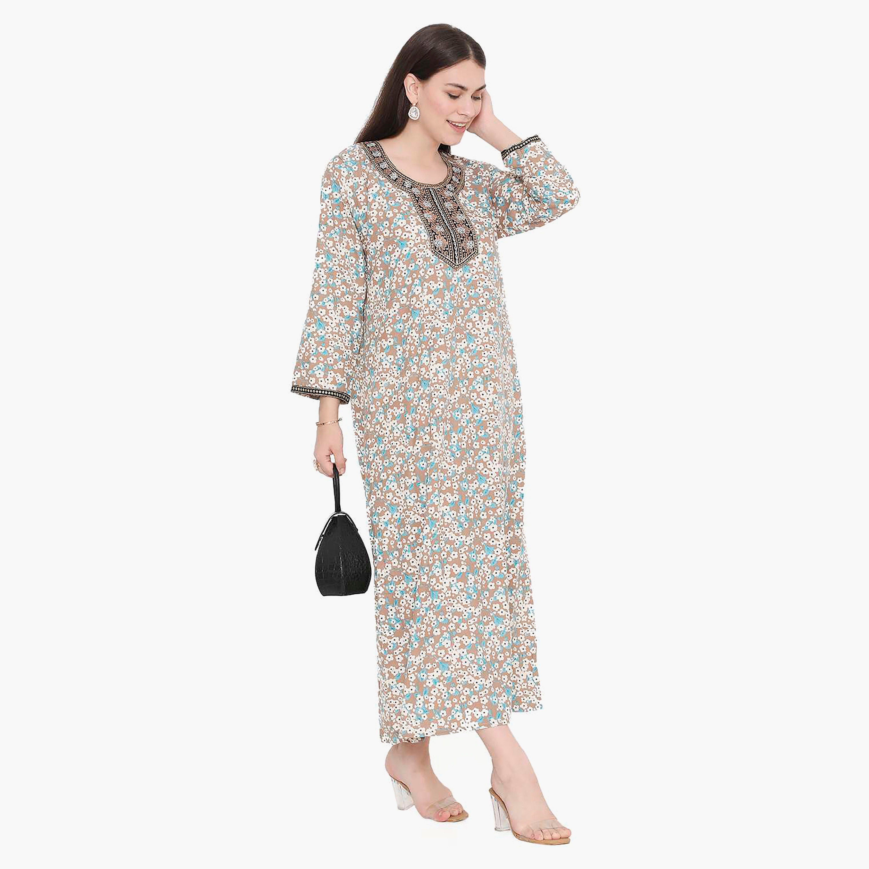 جلابية نسائية مطرزة بالزهور وعقدة عنق من هانا آند سارة-women-arabicclothing-jalabiyas-image-4