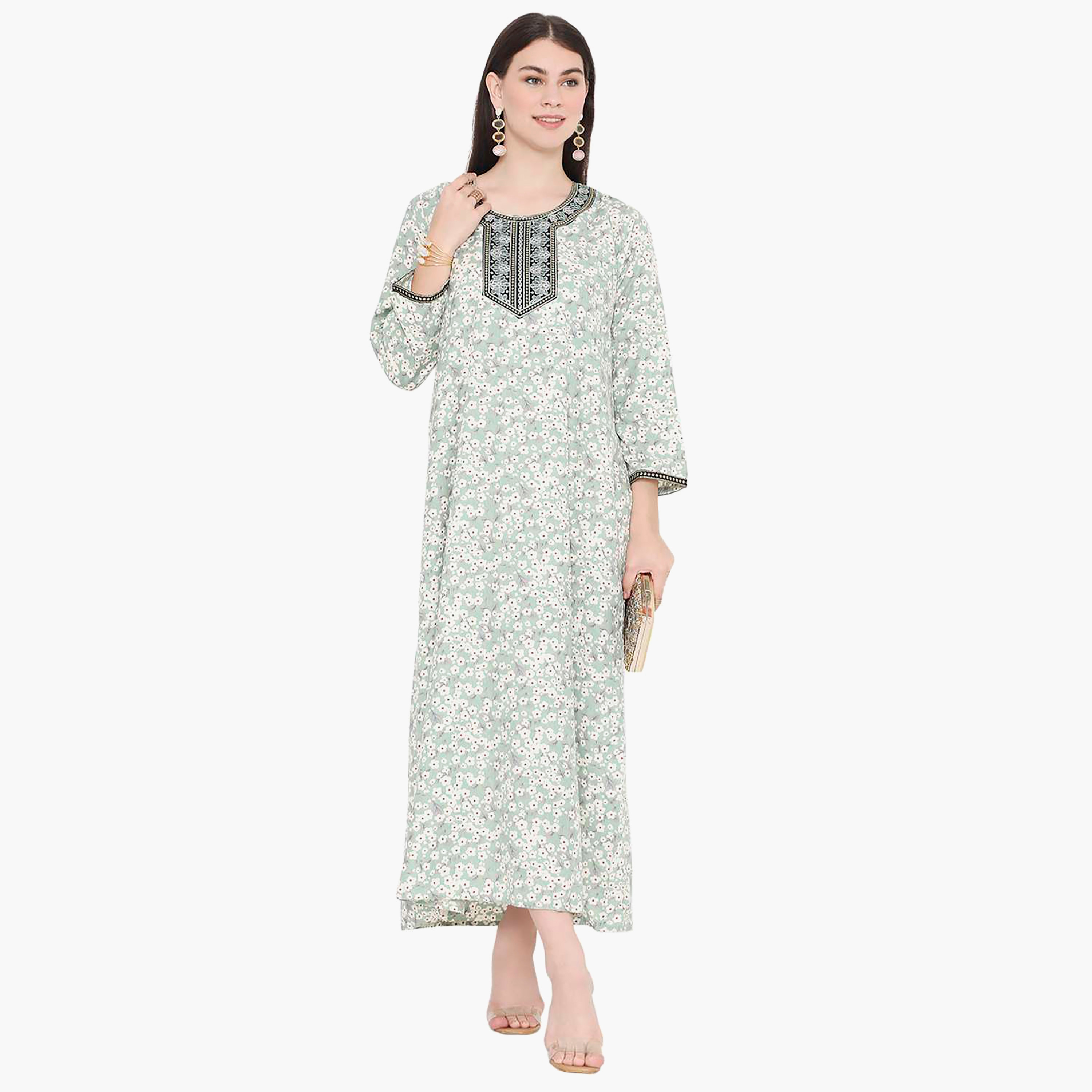 جلابية نسائية مطرزة بالزهور وعقدة عنق من هانا آند سارة-women-arabicclothing-jalabiyas-image-6