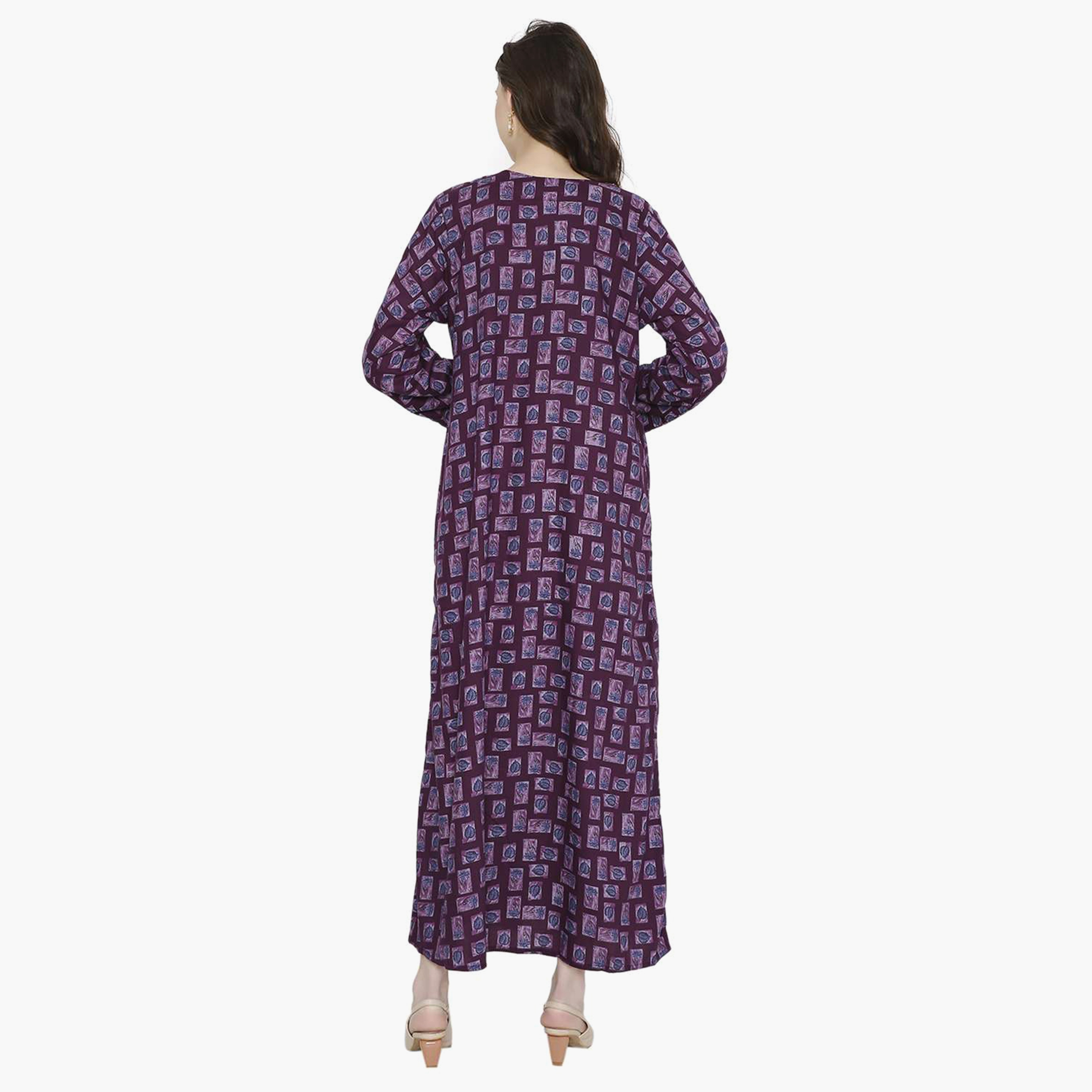 Hana & Sara Printed Embroidered Knot Neck Detail Women's Jalabiya-women-arabicclothing-jalabiyas-image-10