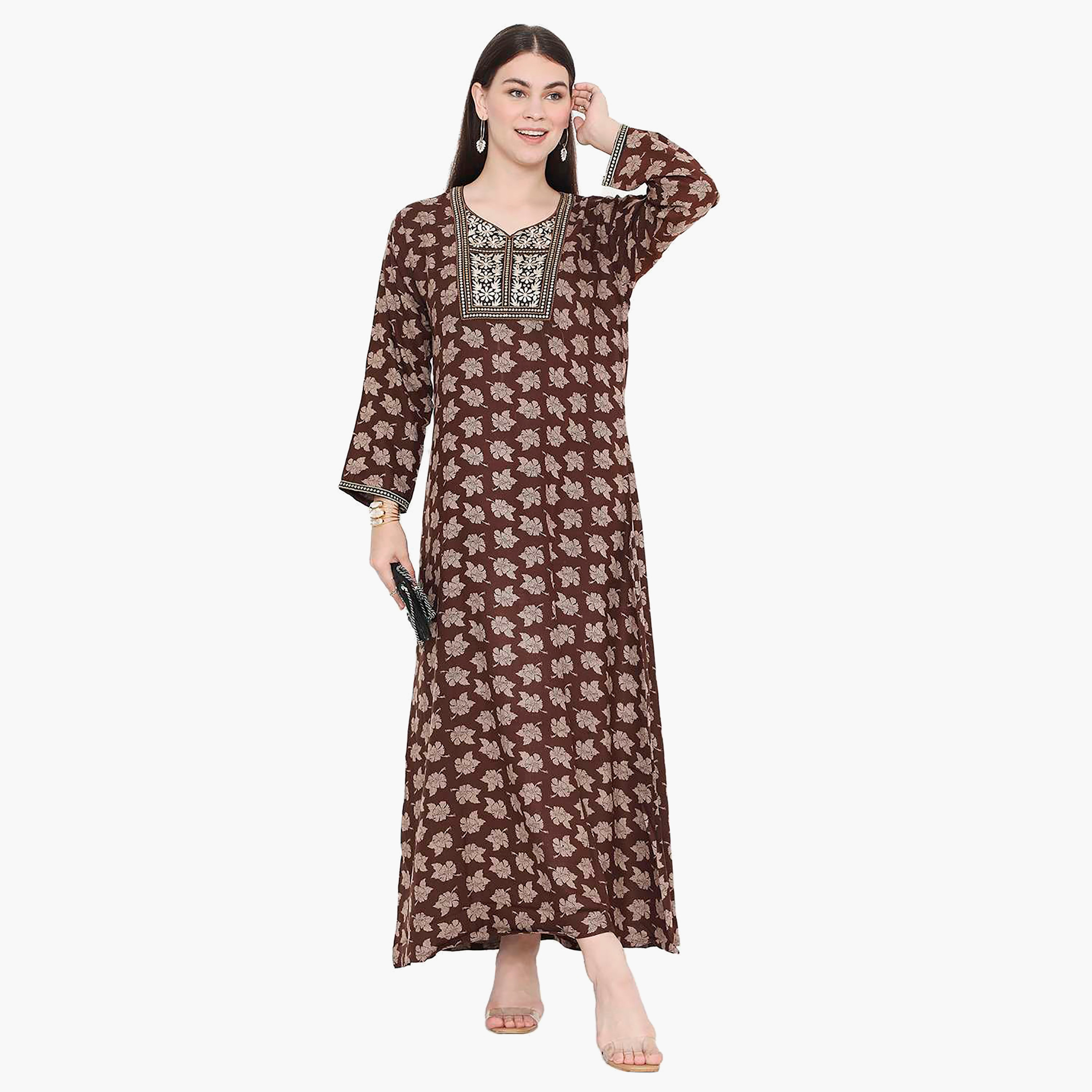جلابية نسائية مطرزة بالزهور وعقدة عنق من هانا آند سارة-women-arabicclothing-jalabiyas-image-6