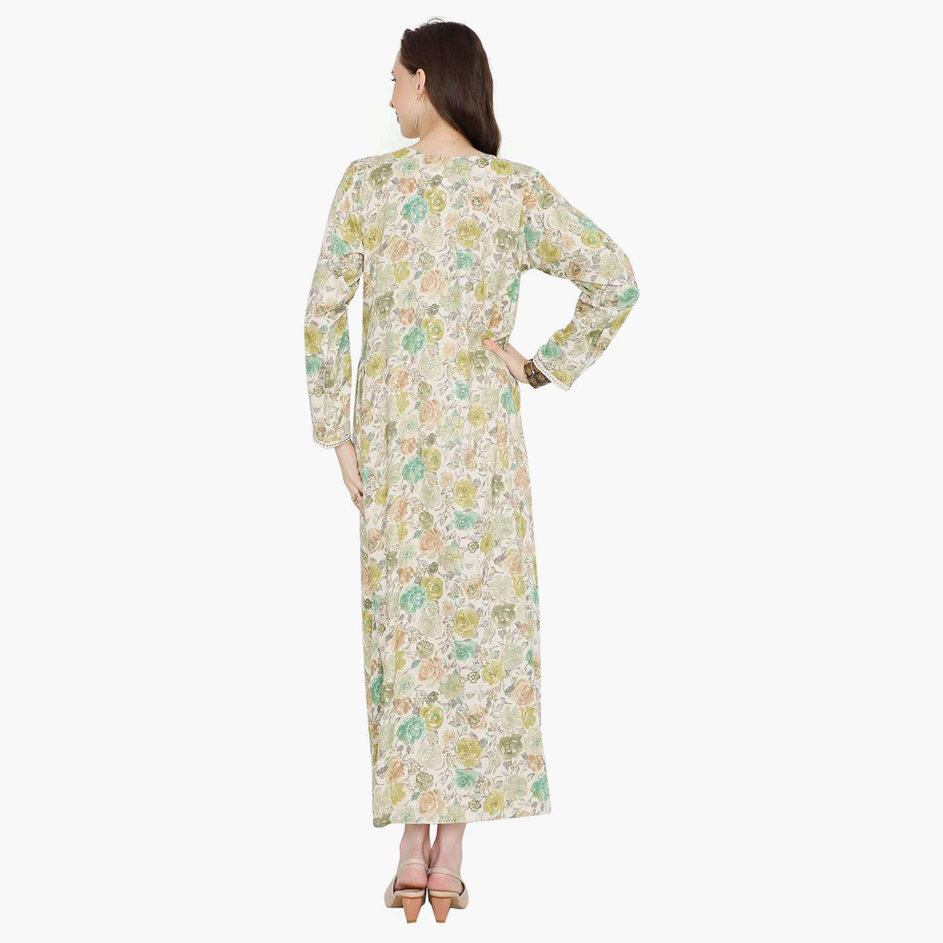 Hana & Sara Floral Embroidered Knot Neck Detail Women's Jalabiya-women-arabicclothing-jalabiyas-image-5